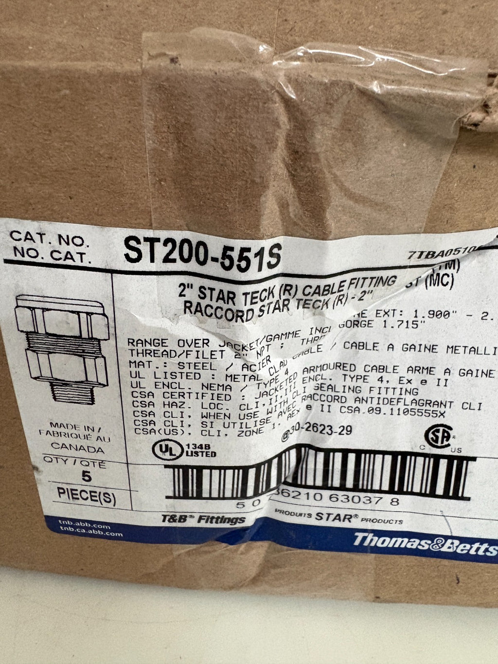 ABB THOMAS & BETTS 2" STAR TECK CABLE FITTING ST200-551S 5 IN BOX3