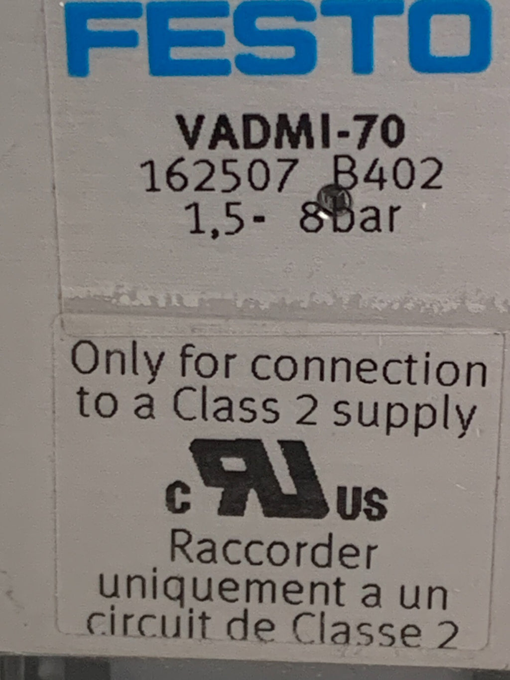 FESTO VACUUM GENERATOR VADMI-70 162507 W/2 SOLENOID 393 228