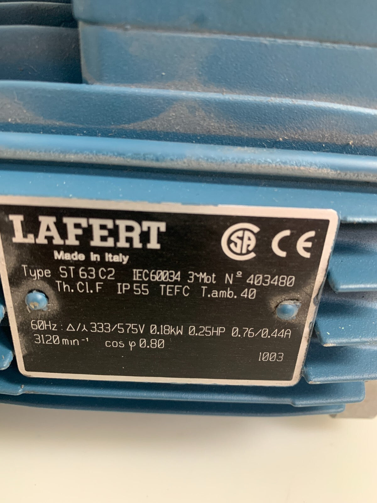LAFERT  ST63C2  3 Phase Motor  1/4HP   403480