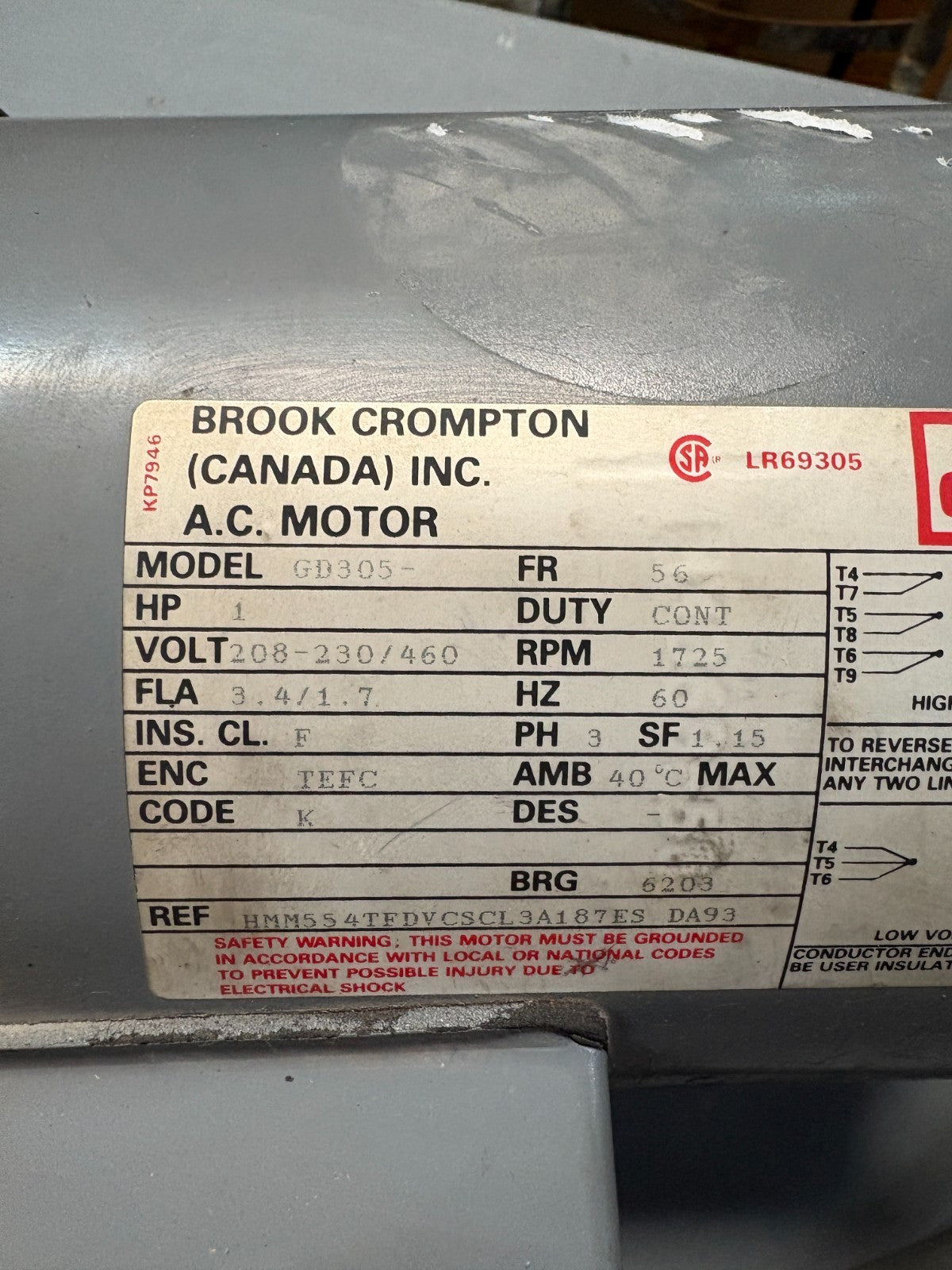 BROOK CROMPTON AC MOTOR 1HP1