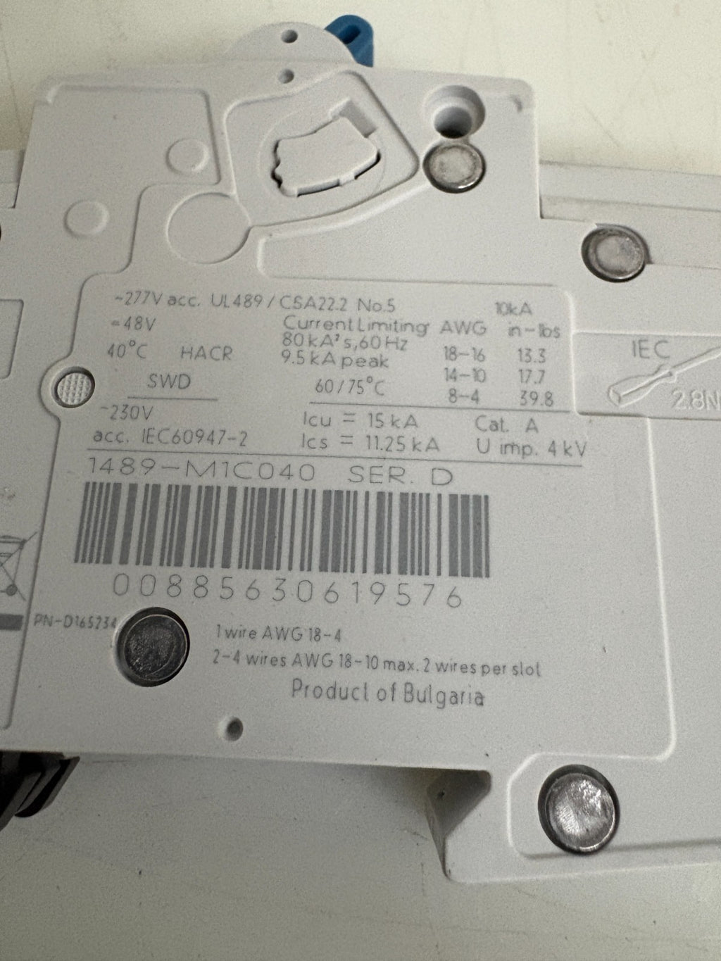 LOT OF 2 ALLEN BRADLEY CIRCUIT BREAKER 1489-M1C040 SER D2