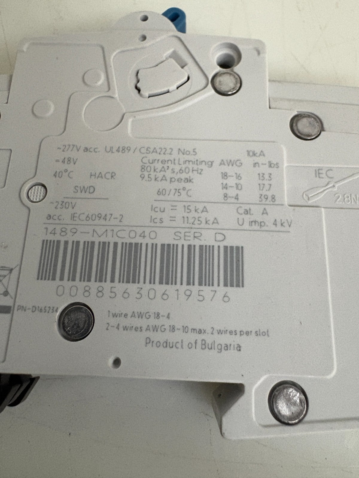 LOT OF 2 ALLEN BRADLEY CIRCUIT BREAKER 1489-M1C040 SER D2