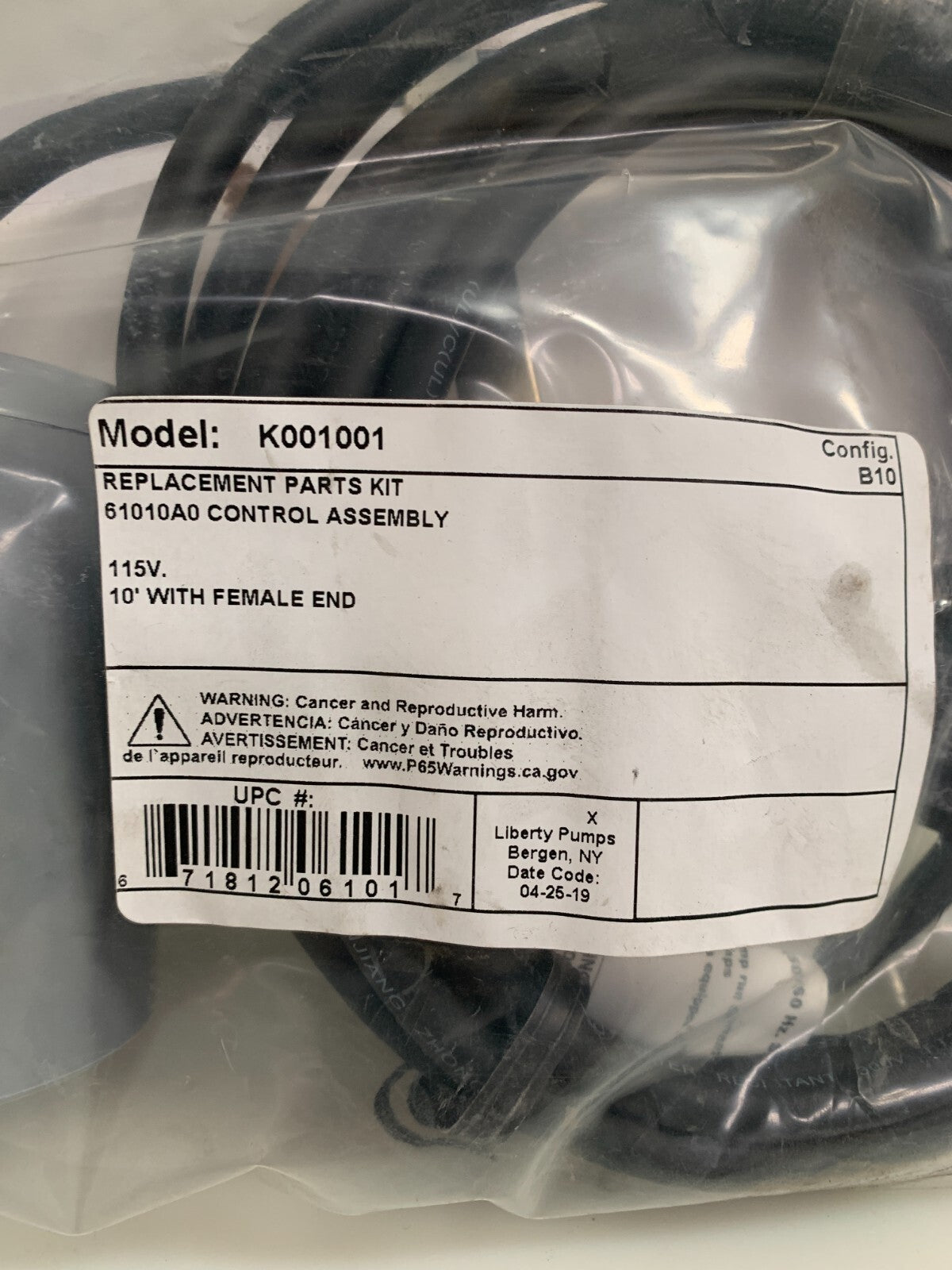 LIBERTY PUMPS FLOAT CONTROL ASSY 61010A0 #K001001