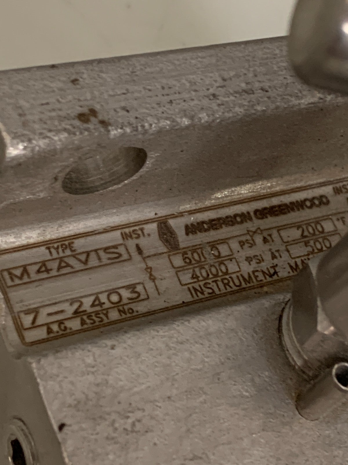 ANDERSON GREENWOOD VALVE MANIFOLD #M4AVIS 7-2403