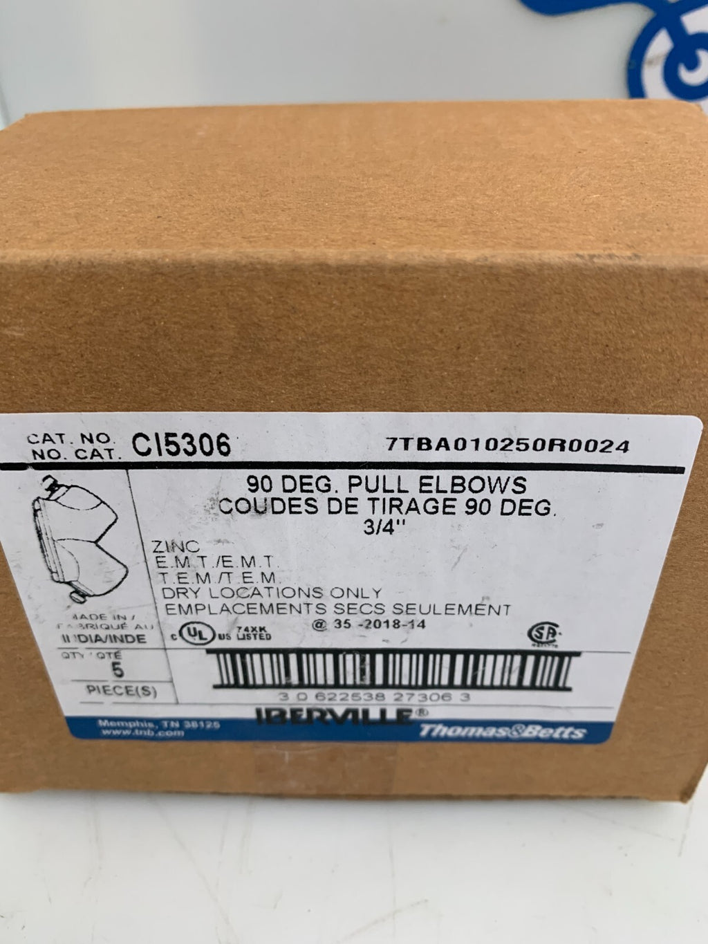 Lot of 6 Thomas & Betts CI5306 90 Degree Pull Elbows 3/4"