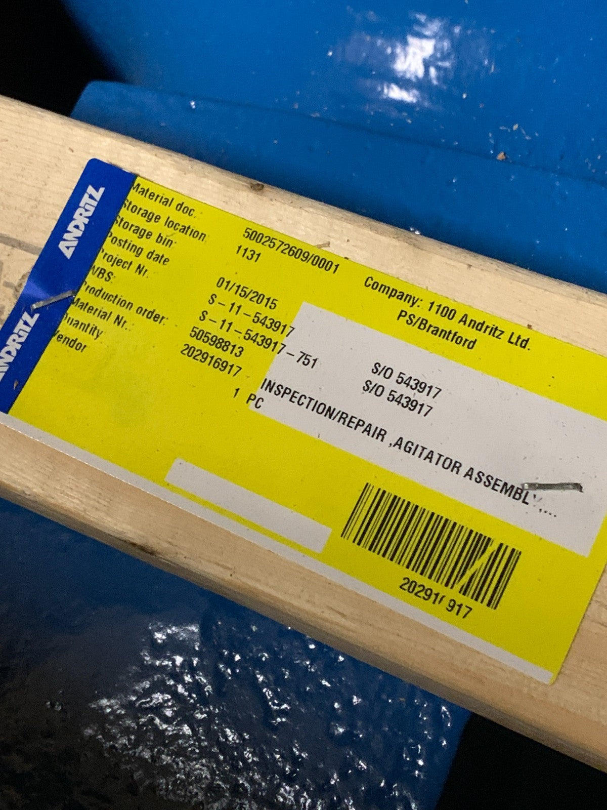 Andritz Assy Industrial Agitator 5002572609/0001 202916917 50598813