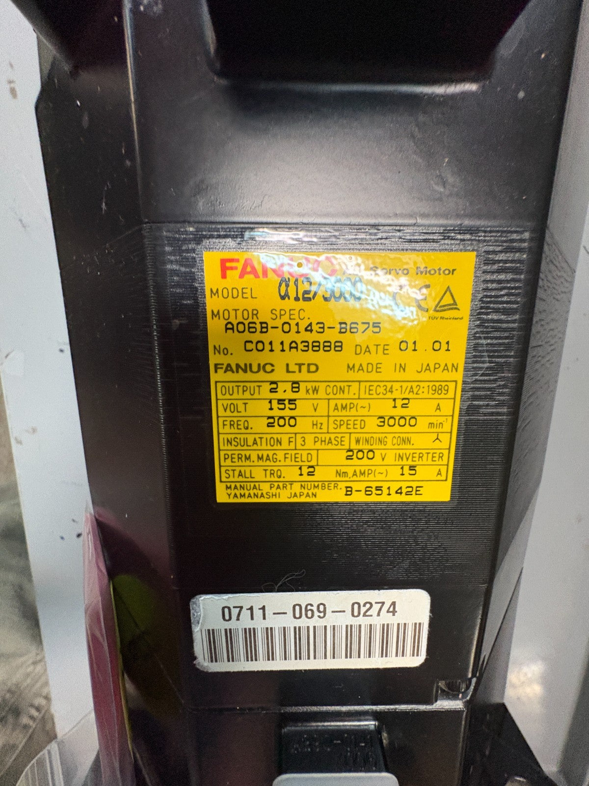 FANUC AS SERVO MOTOR MODEL 12/3000 A06B-0143-B675