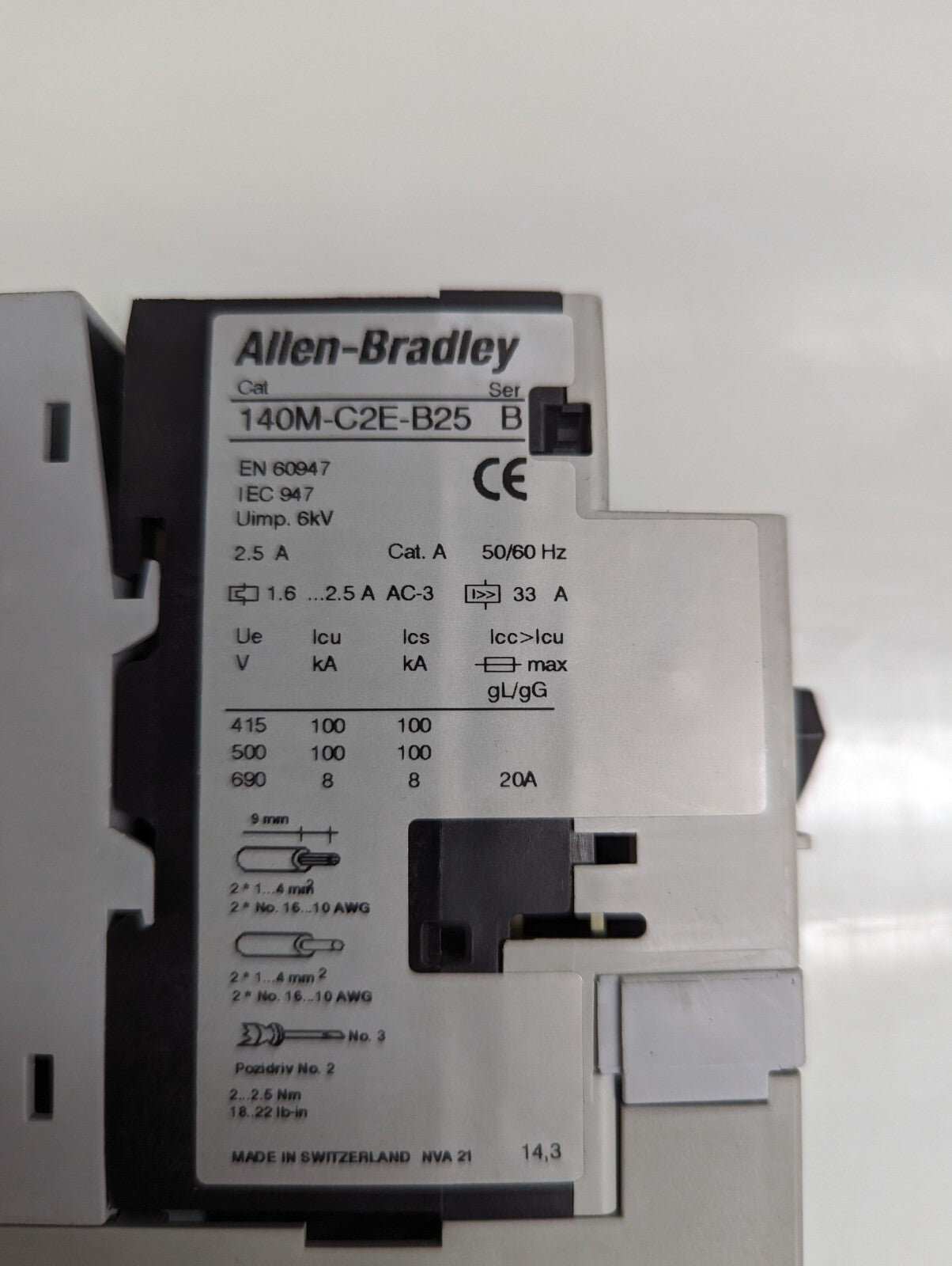 ALLEN BRADLEY COIL STARTER 190S-ANDJ2-CB25C SER. B2