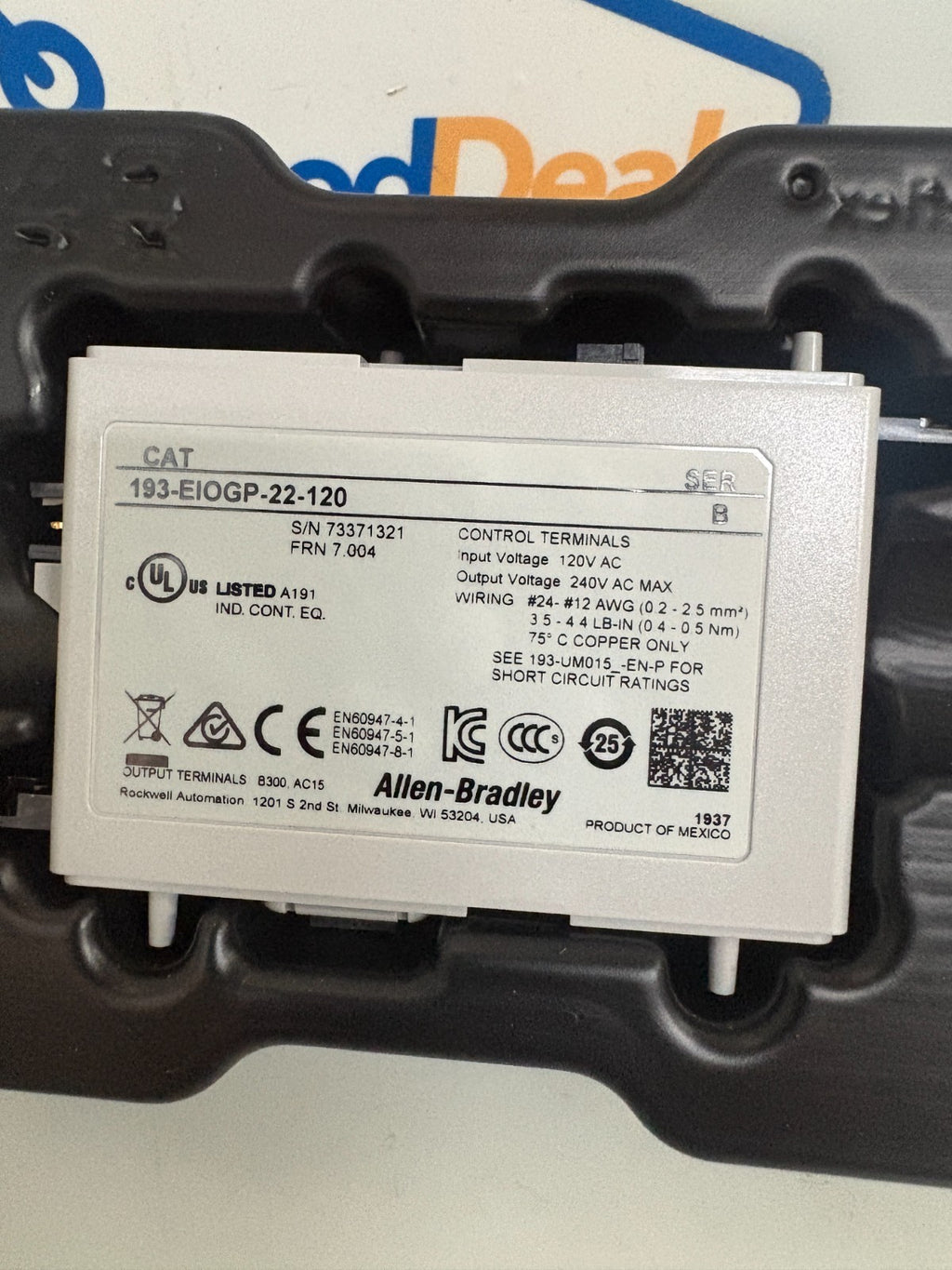 ALLEN BRADLEY E300/E200 120V AC CONTROL MODULE 193-EI0GP-22-120 B1
