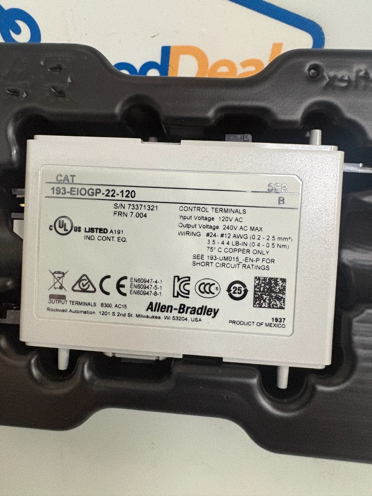 ALLEN BRADLEY E300/E200 120V AC CONTROL MODULE 193-EI0GP-22-120 B1