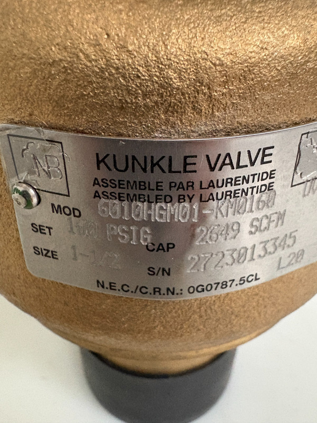 KUNKLE 1 1/2" STEAM VALVE 160 PSI 6010HGM01-KM01601