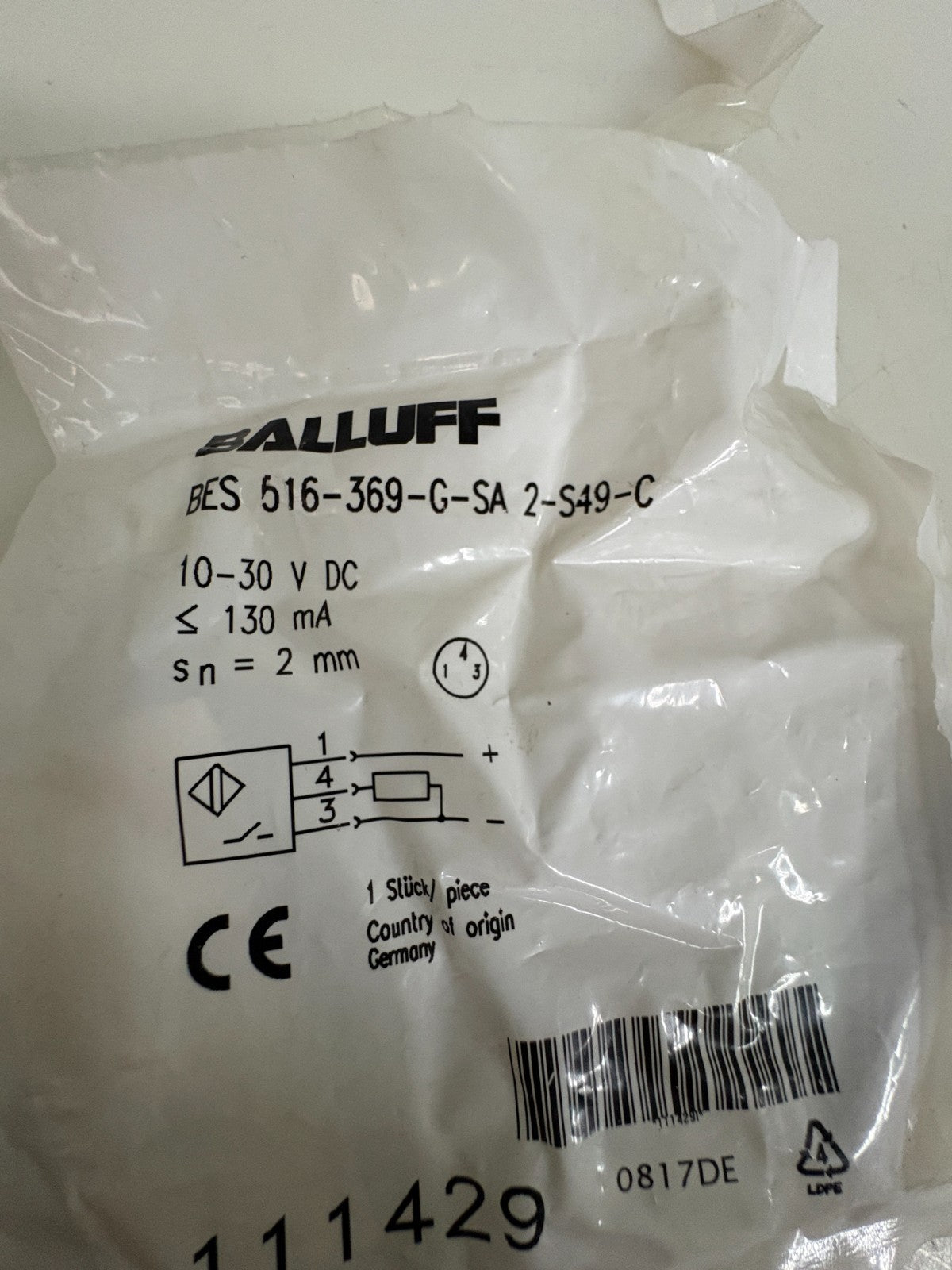 BALLUFF PROXIMITY SWITCH BES 516-369-G-SA2-S49-C2