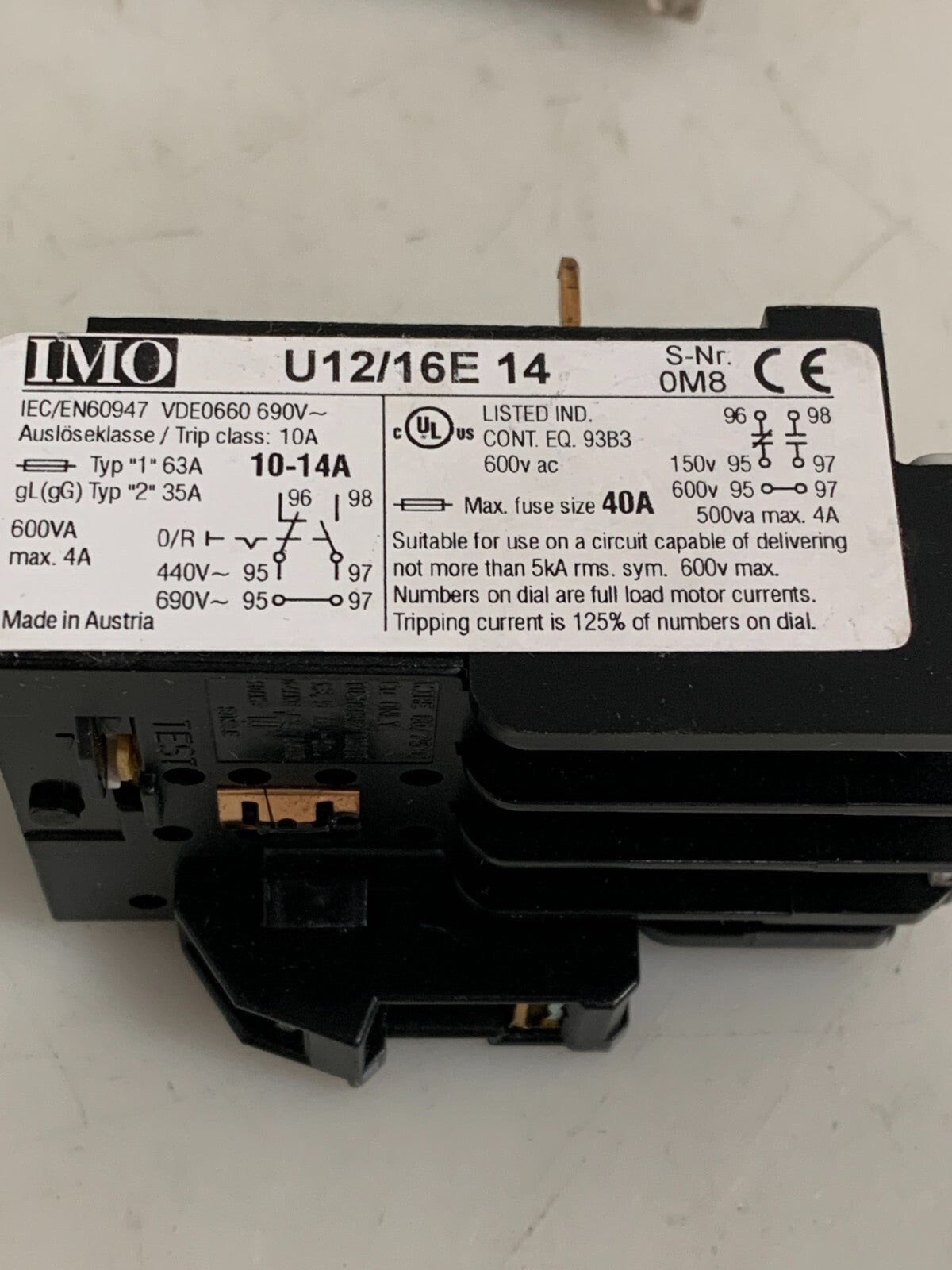 LOT OF 3 IMO THERMAL OVERLOAD RELAY 10-14 A