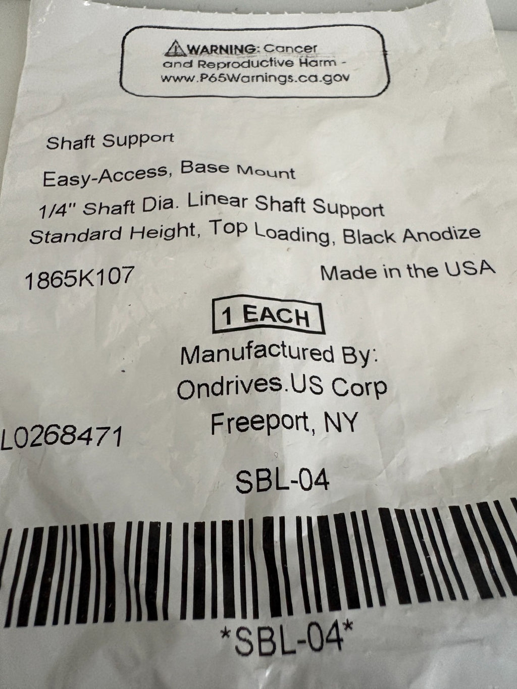LOT OF 4 ONDRIVES US CORP LINEAR SHAFT SUPPORT SBL-042