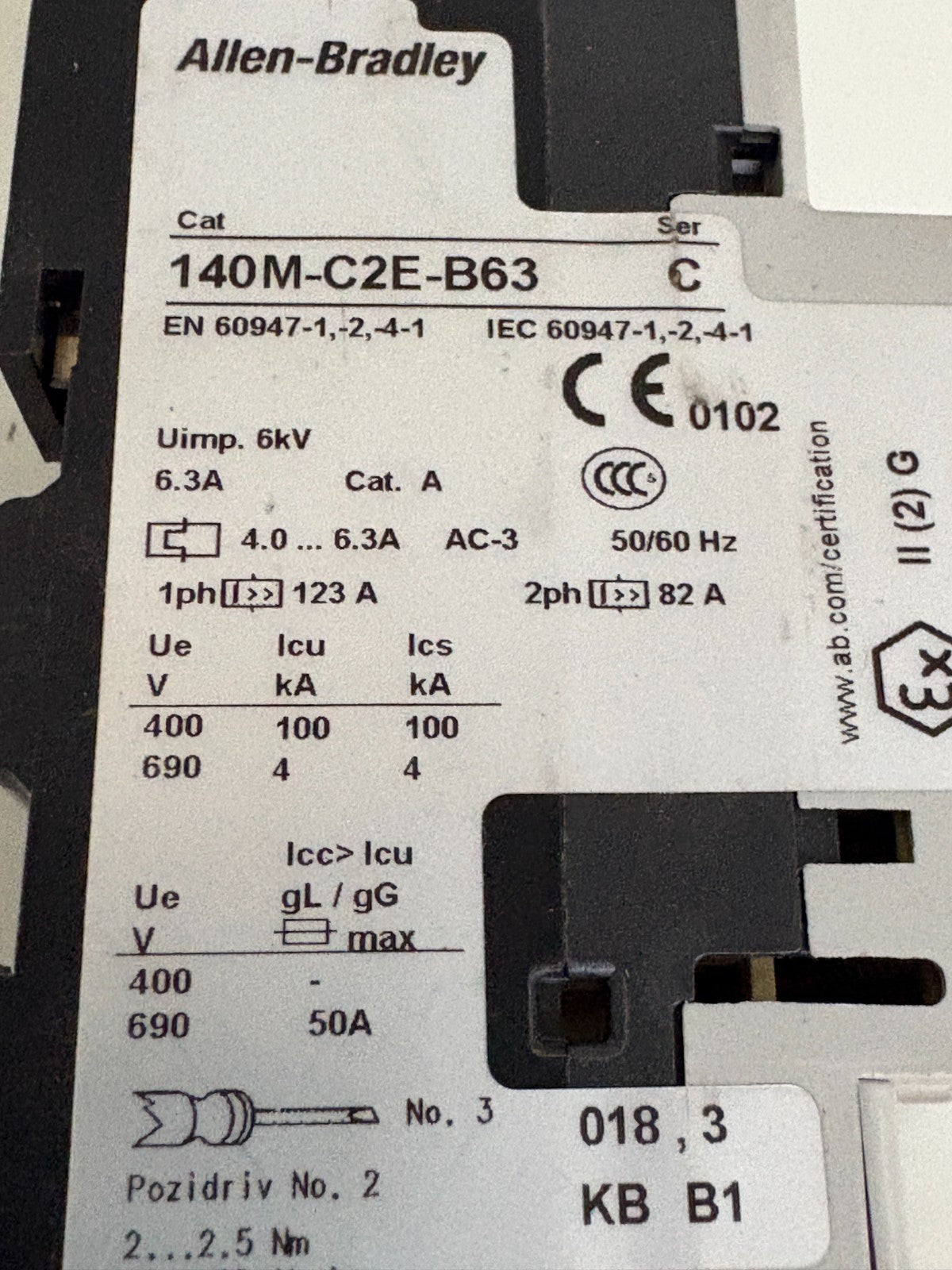 LOT OF 2  ALLEN BRADLEY MOTOR PROTECTION CIRCUIT BREAKER 140M-C2E-B63 C W/140-C-