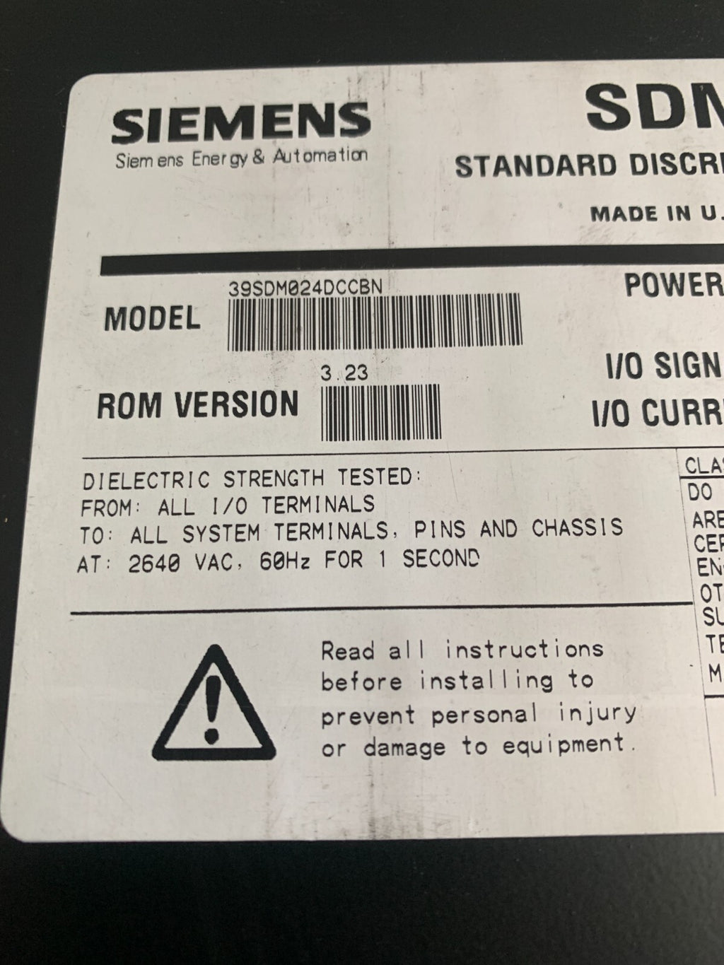 SIEMENS MOORE APACS+ SDM + STANDARD DISCRETE MODULE 39SDM024DCCBN 16101-174/12
