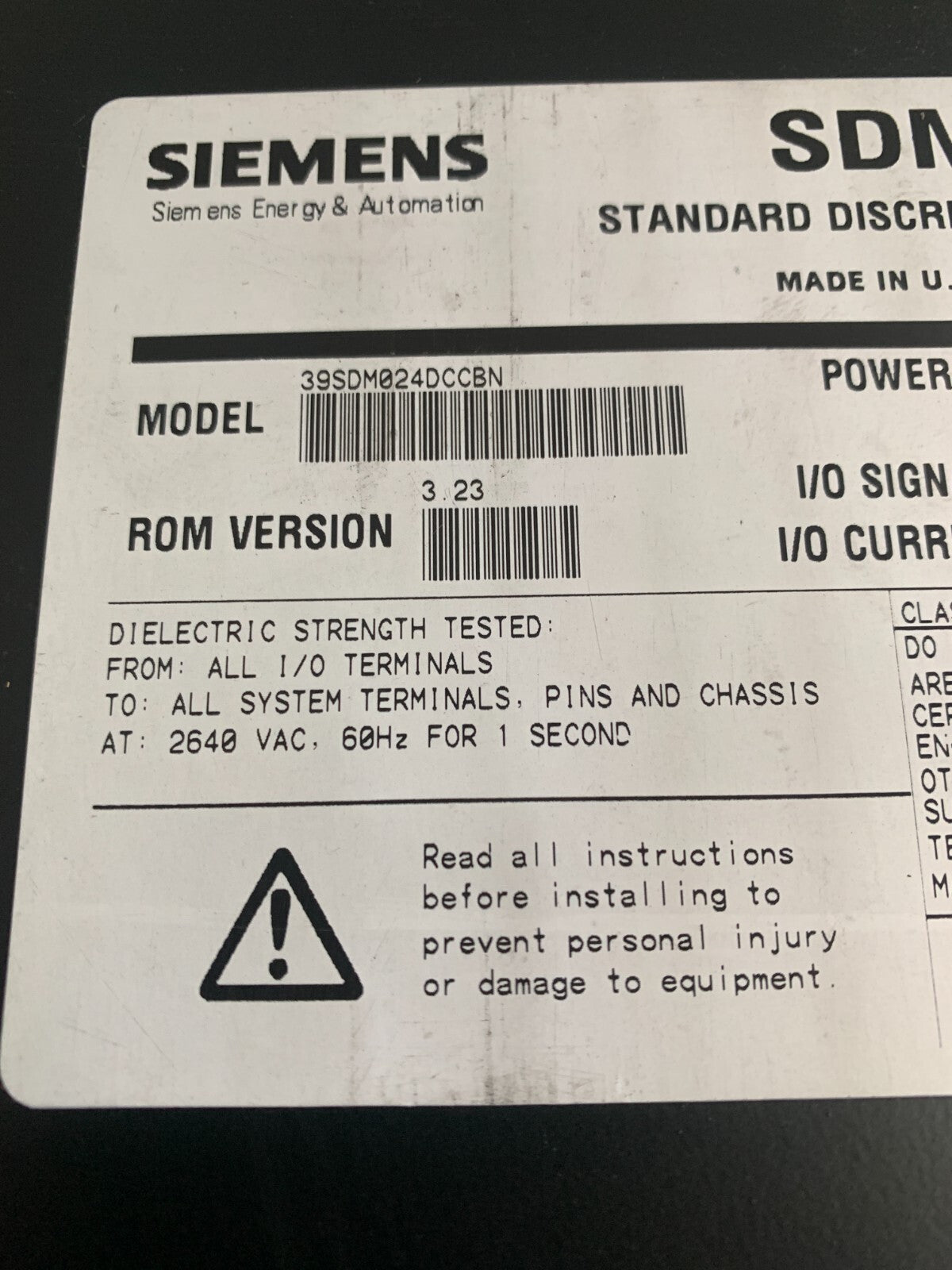 SIEMENS MOORE APACS+ SDM + STANDARD DISCRETE MODULE 39SDM024DCCBN 16101-174/12