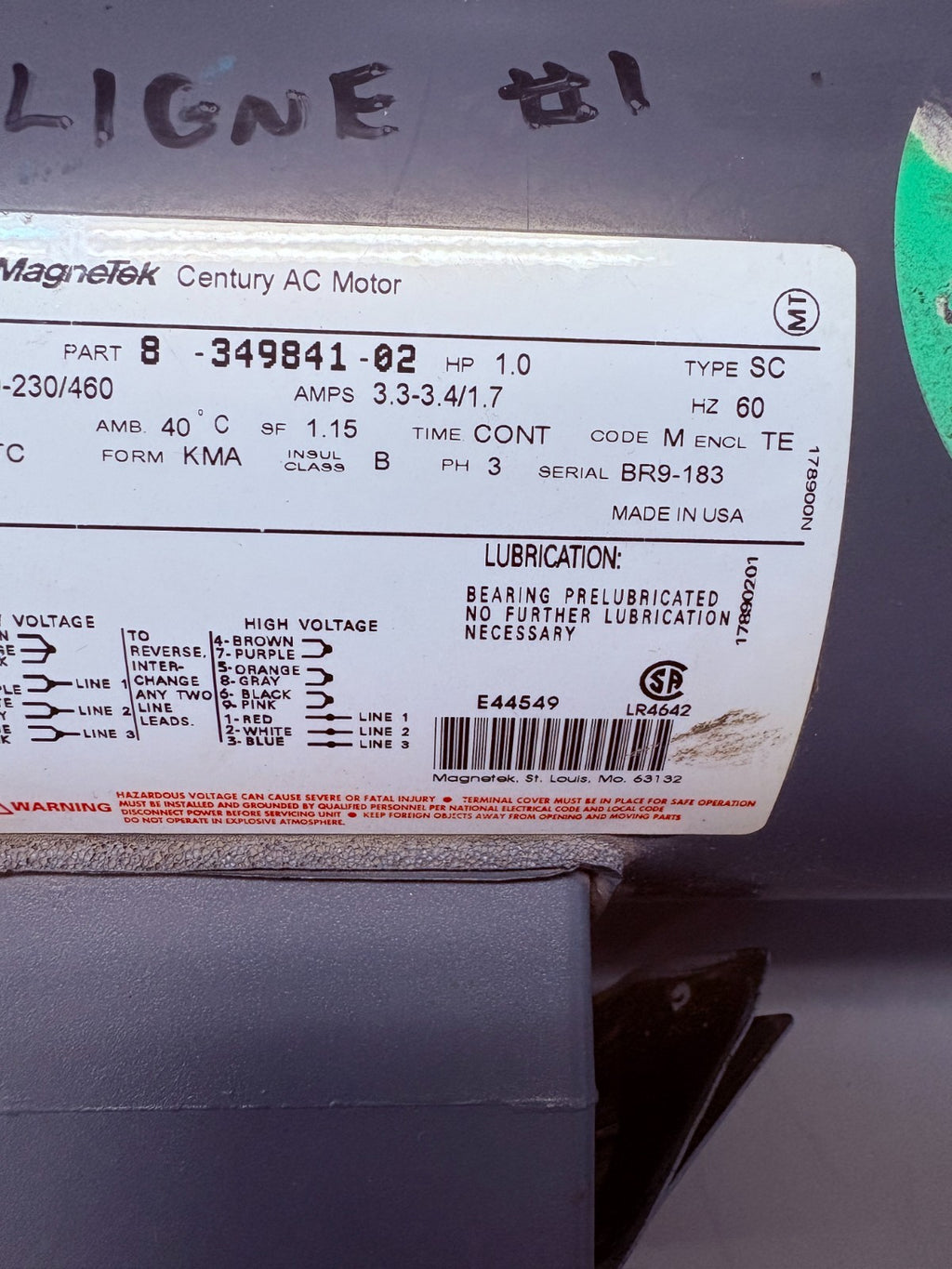 MAGNETEK AC MOTOR 1 HP N 144 #8-349841-02