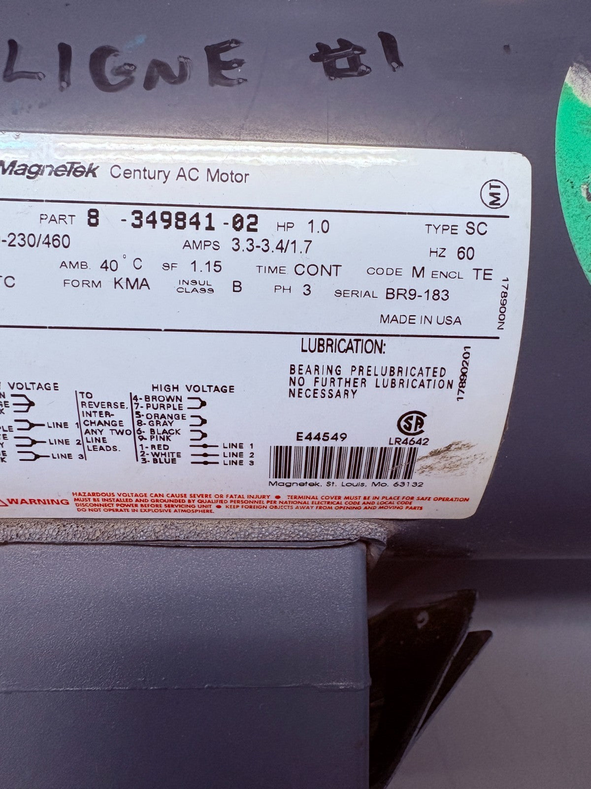 MAGNETEK AC MOTOR 1 HP N 144 #8-349841-02