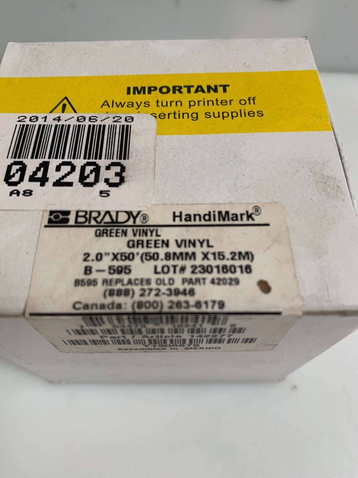 BRADY HANDIMARK 2" GREEN VINYLE #142277