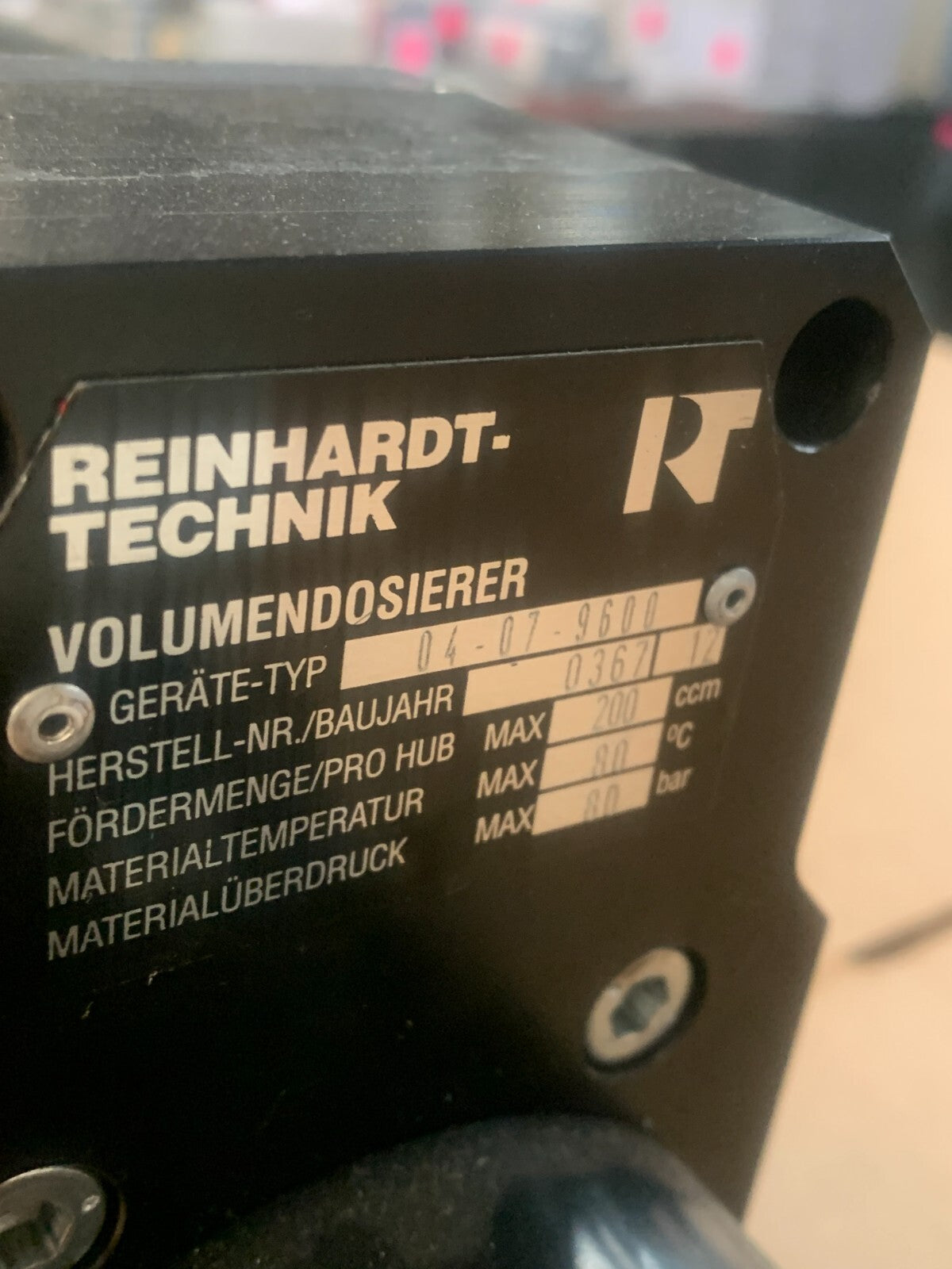 REINHARDT TECHNIK 04-07-9800 Volume Doser Actuator 0367121