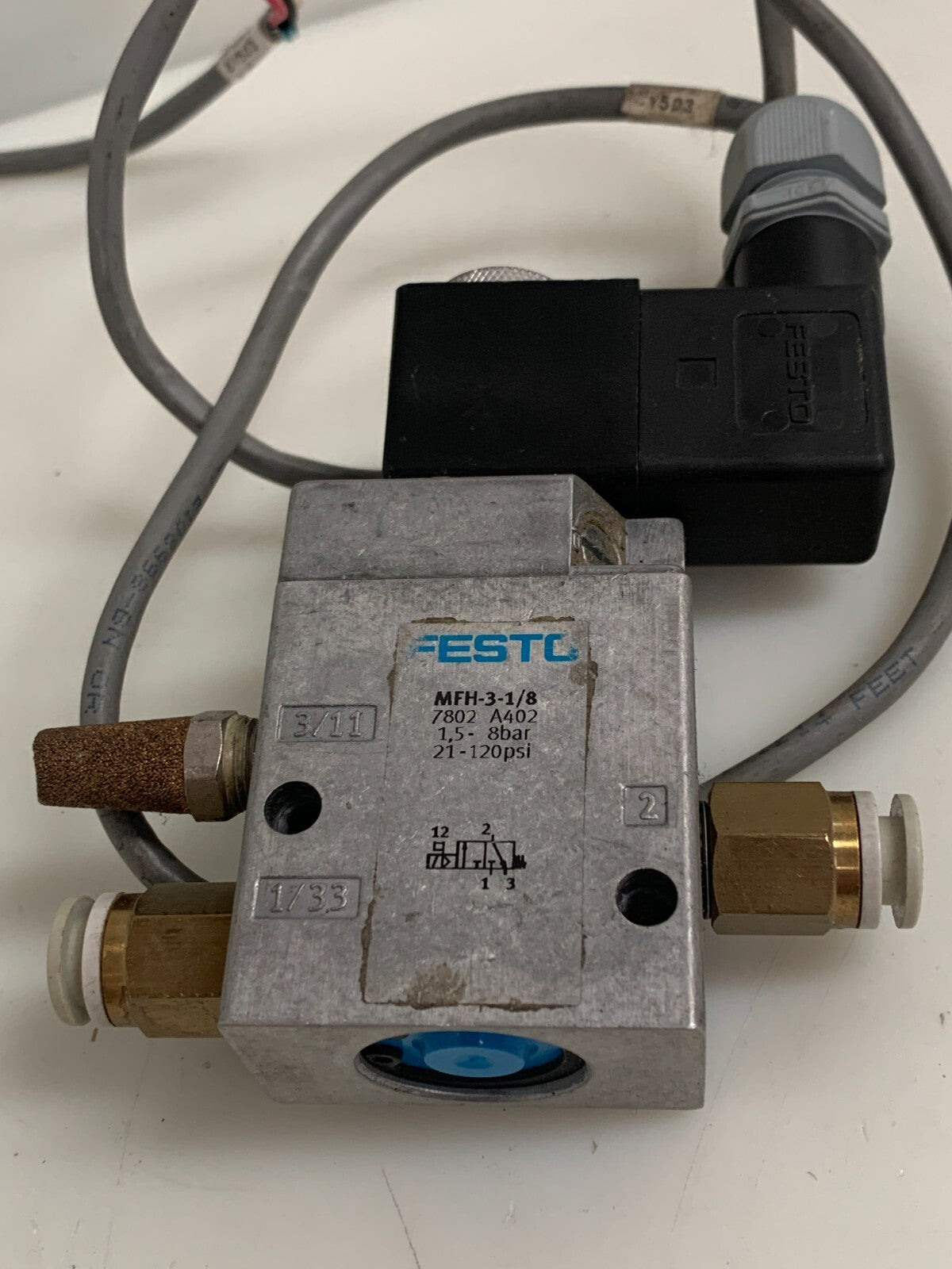FESTO SOLENOID VALVE W/24VDC COIL SOLENOID VALVE 7802 MFH-3-1/8