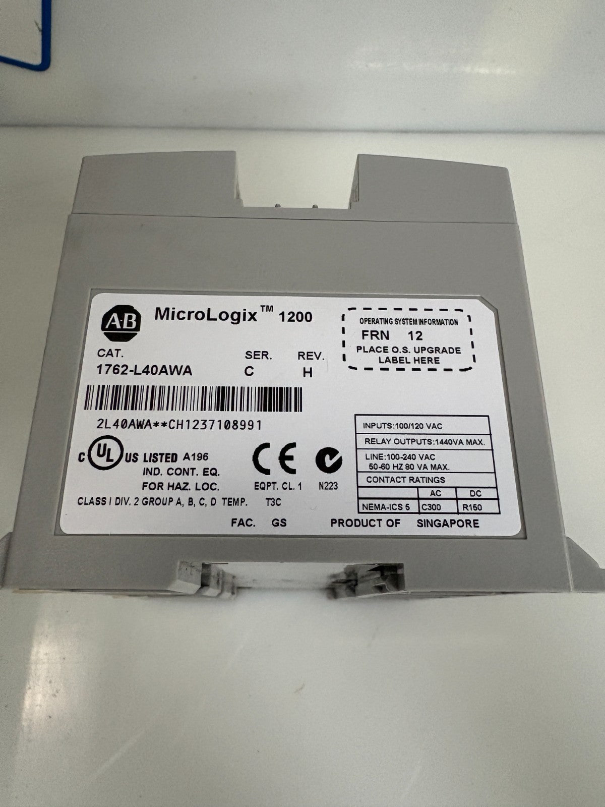 ALLEN BRADLEY MICRO LOGIX 1200 POWER CONTROLLER 1762-L40AWA SER C REV H