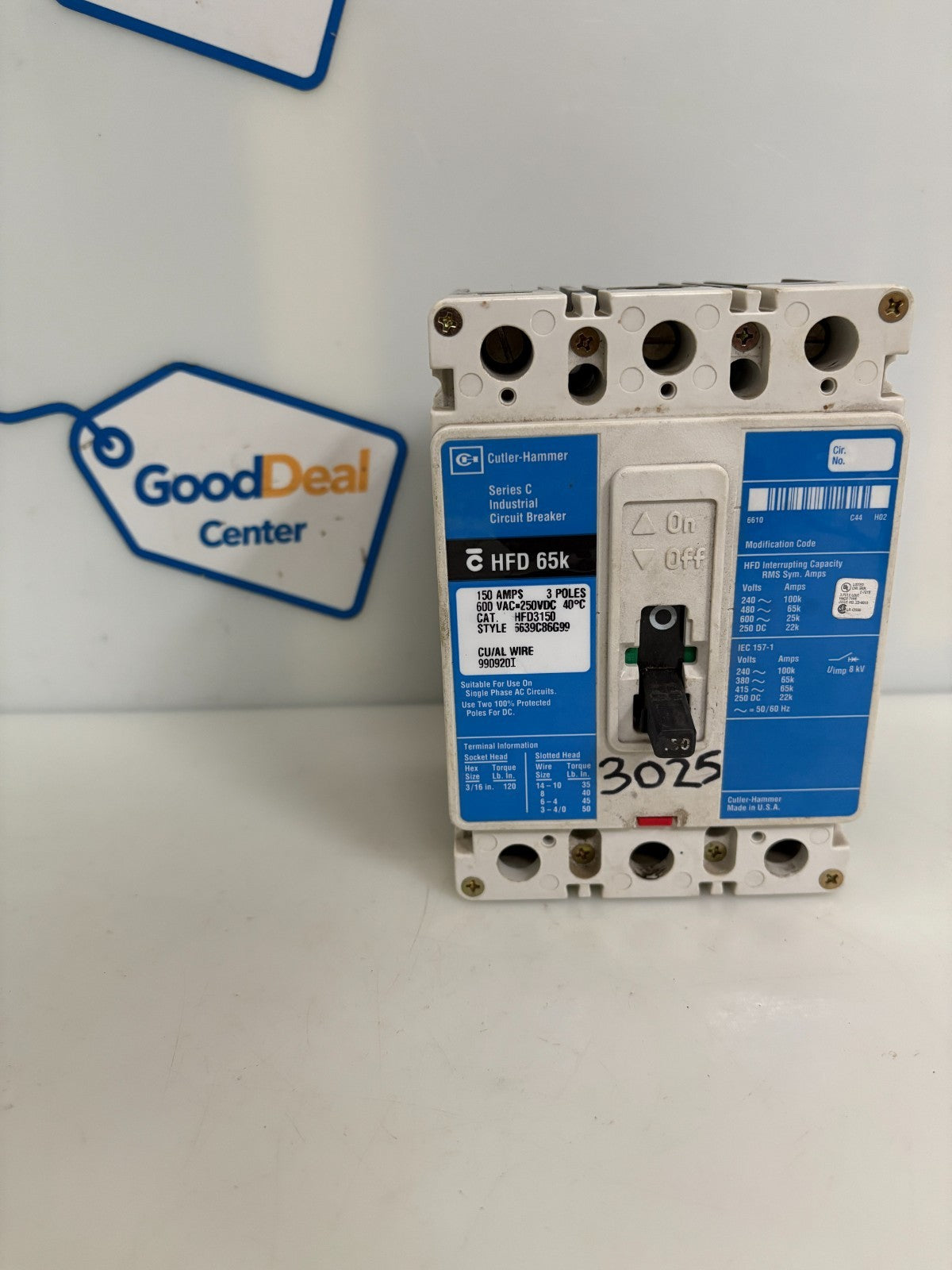 EATON CUTLER HAMMER 150 AMP CIRCUIT BREAKER HFD31500