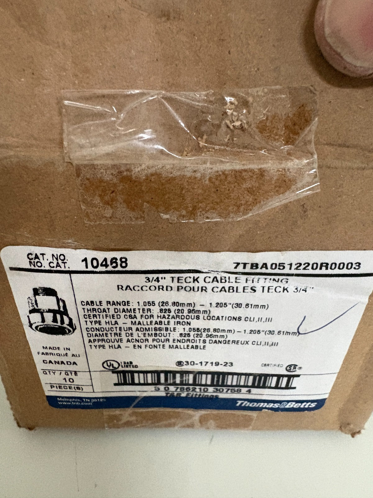 ABB THOMAS & BETTS 3/4 TECK CABLE FITTING #10468 10 PER BOX3