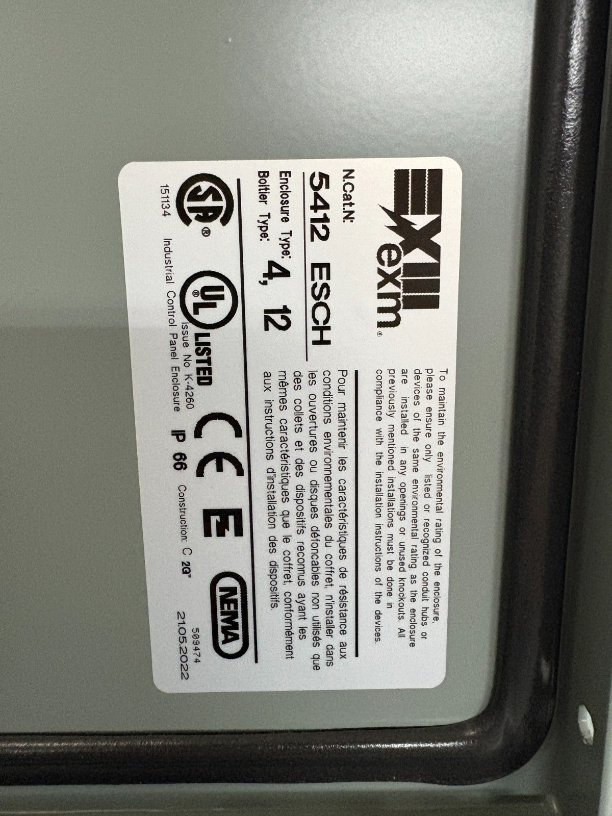 EXM JIC ENCLOSURE 12" X 10" X 5" POWDER COATED STEEL 5412 ESCH1210053