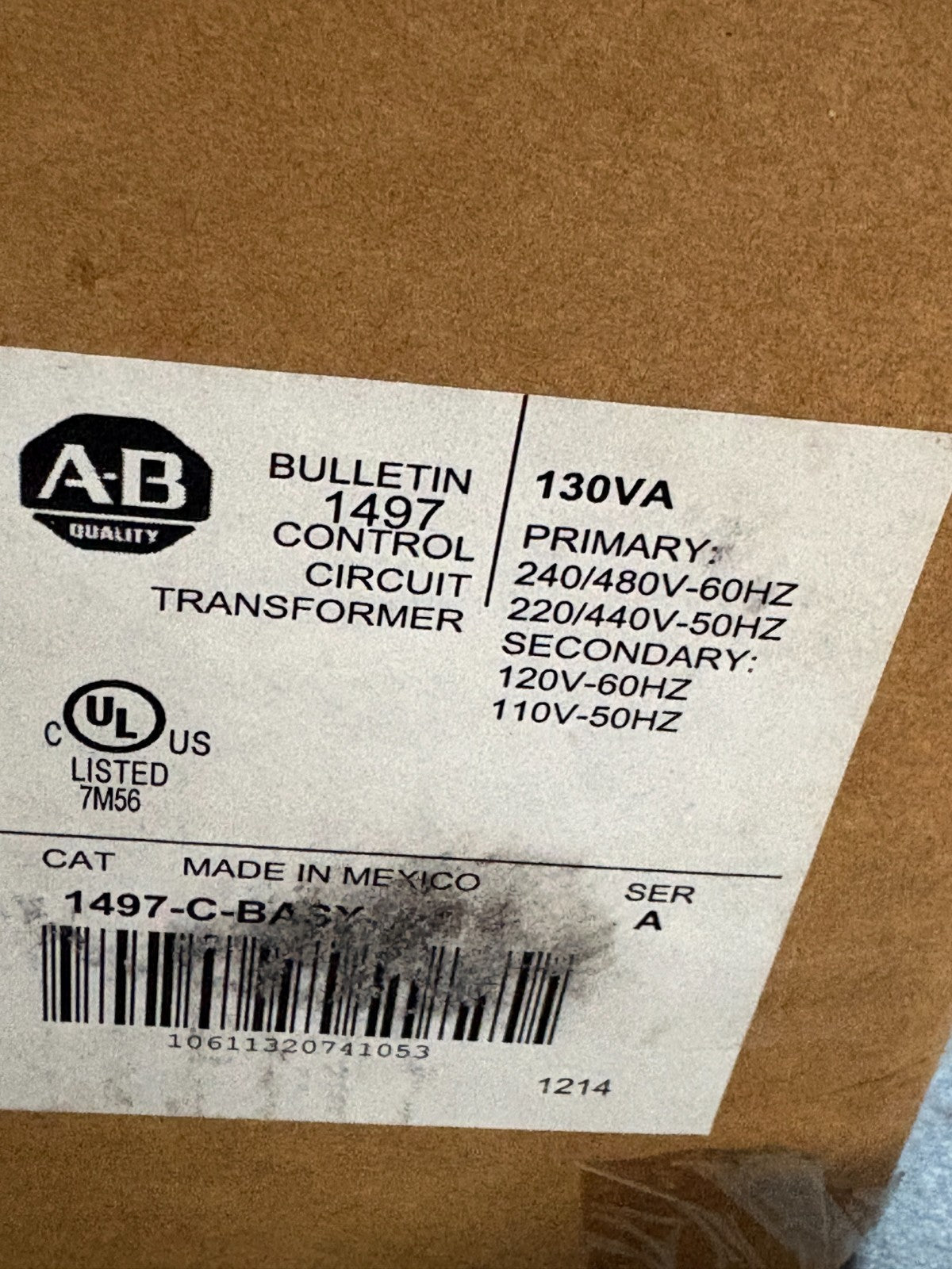 ALLEN BRADLEY TRANSFORMER 1497-C-BASX-1-N SER A2