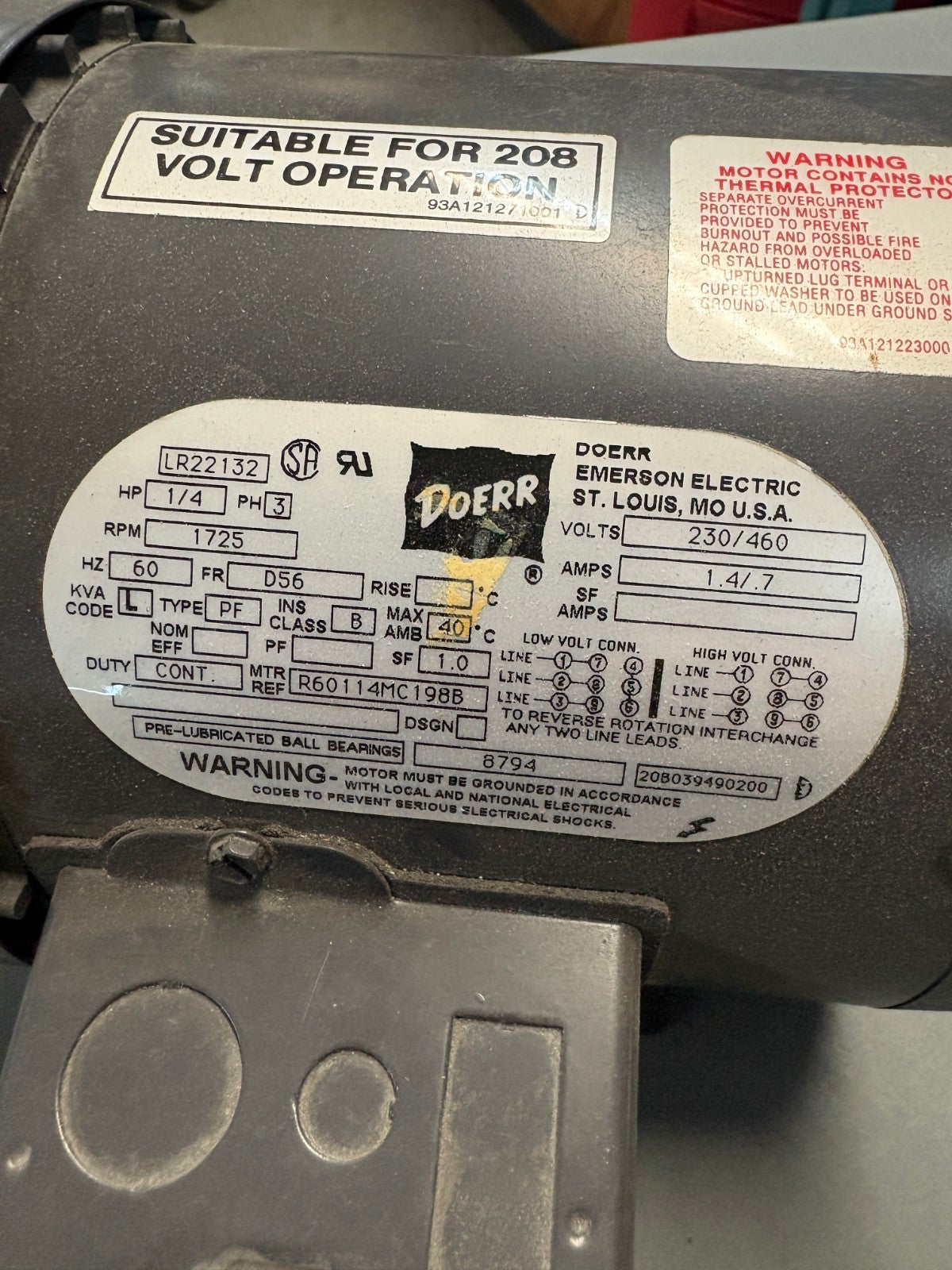 DOERR 1/4 HP MOTOR LR22132 1