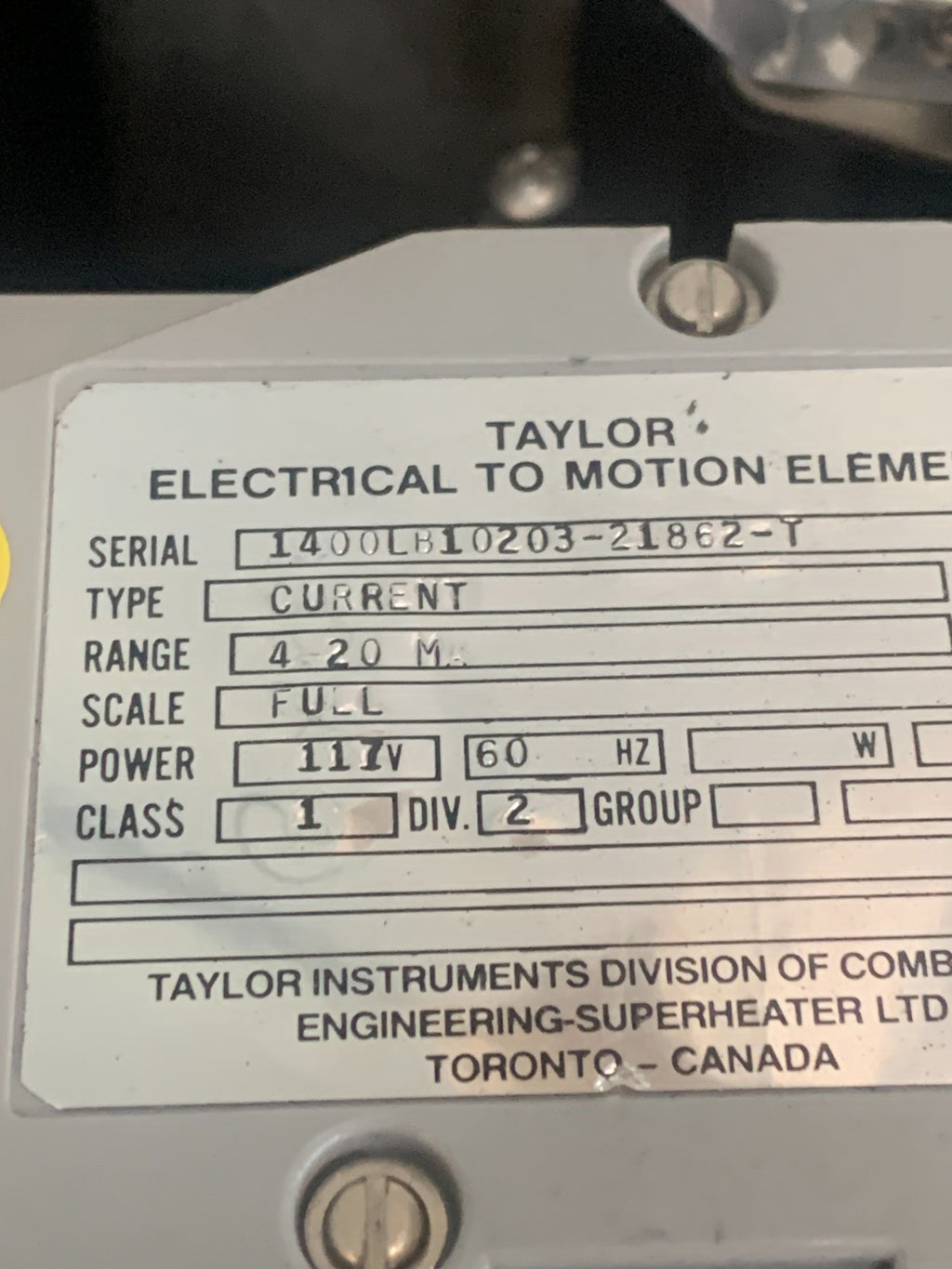 TAYLOR ELECTRICAL TO MOTION ELEMENT TYPE CURRENT