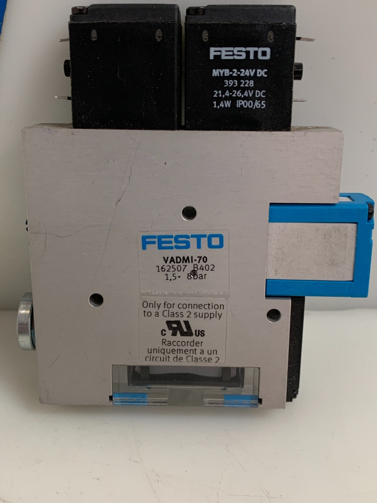 FESTO VACUUM GENERATOR VADMI-70 162507 W/2 SOLENOID 393 2281