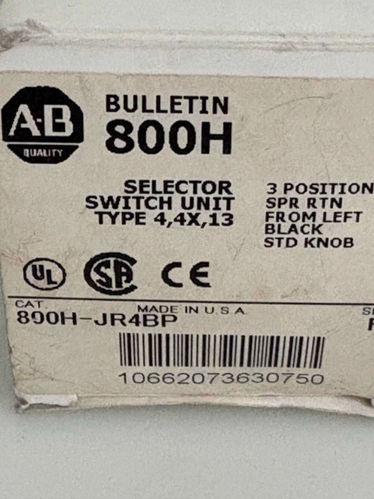 ALLEN BRADLEY SELECTOR SWITCH 800H-JR4 BP3