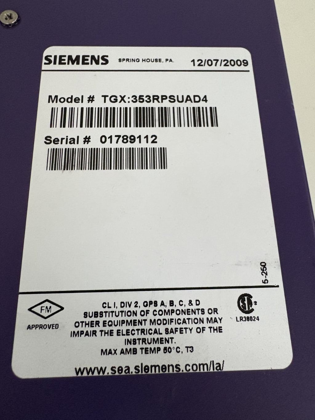 SIEMENS MOORE POWER SUPPLY TGX: 353RPSUAD4