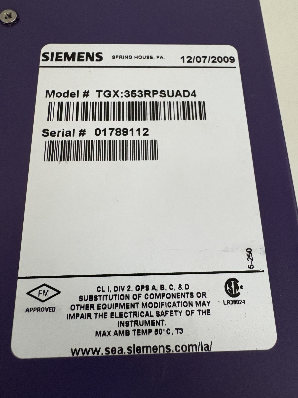 SIEMENS MOORE POWER SUPPLY TGX: 353RPSUAD4