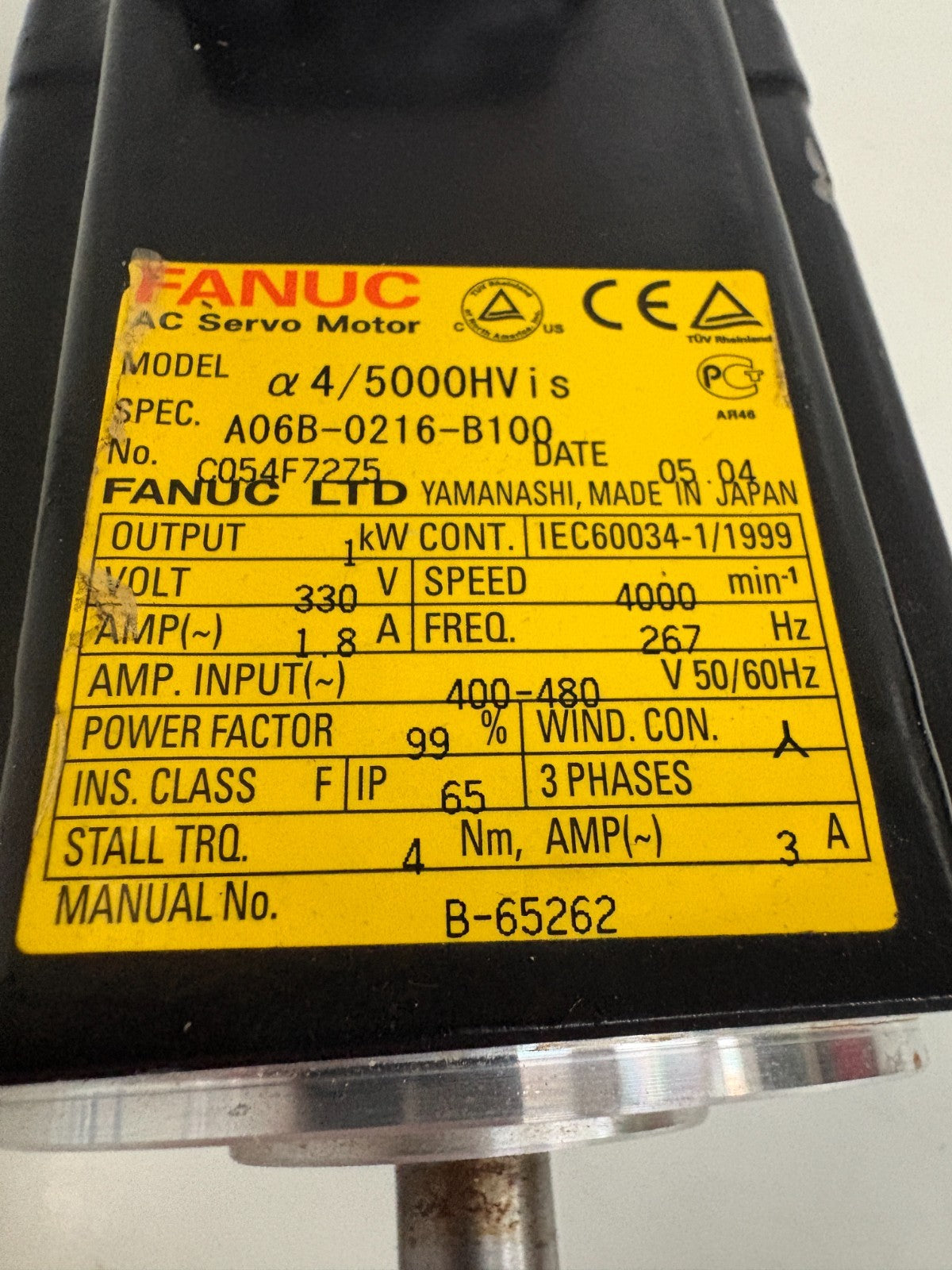 GE FANUC AC SERVO MOTOR CL4/5000 HVIS A 06B-0216-B100