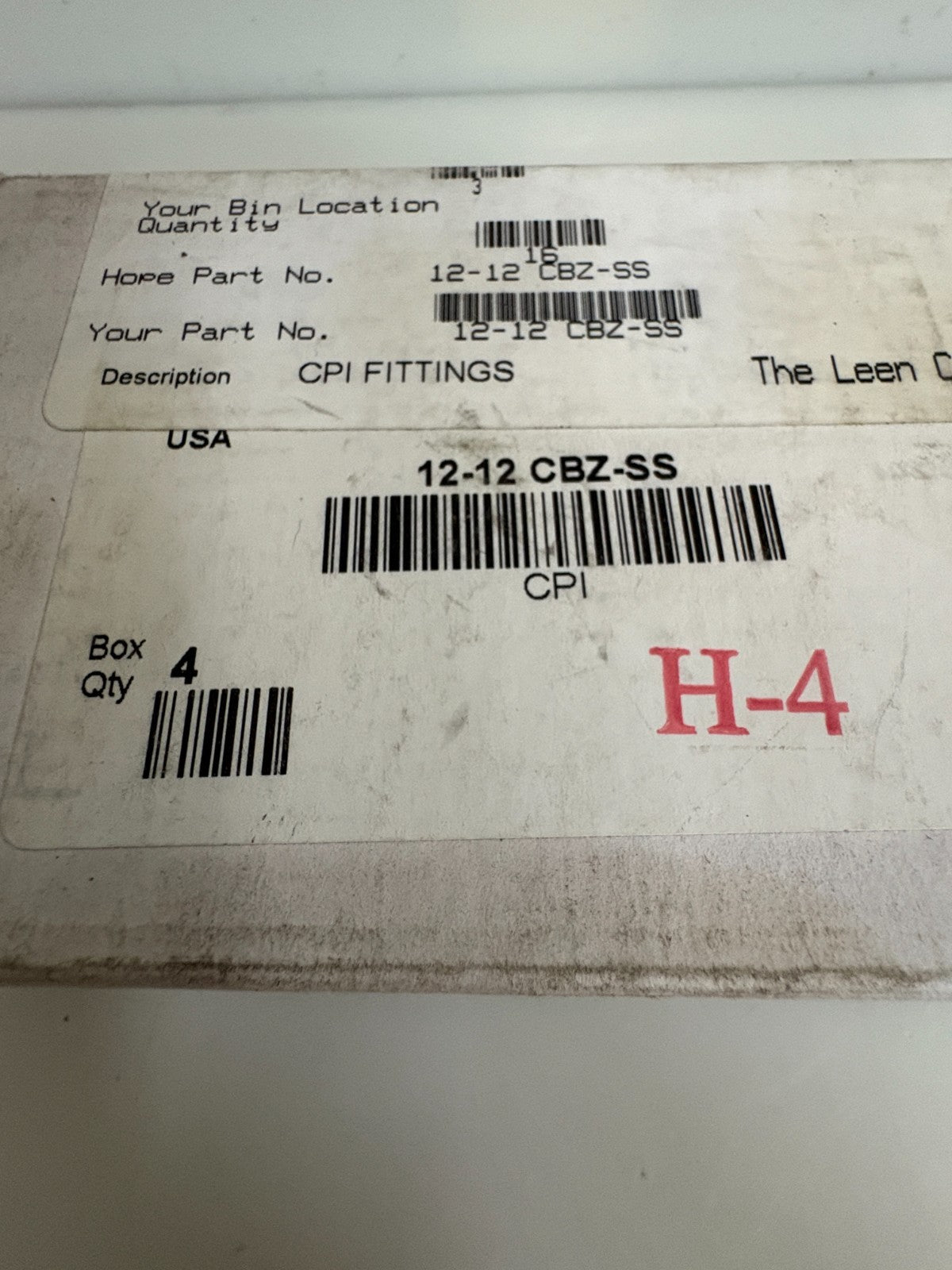 LOT OF 4 PARKER HANNIFIN 90 DEGREE MALE ELBOW FITTINGS 12-12 CBZ-SS