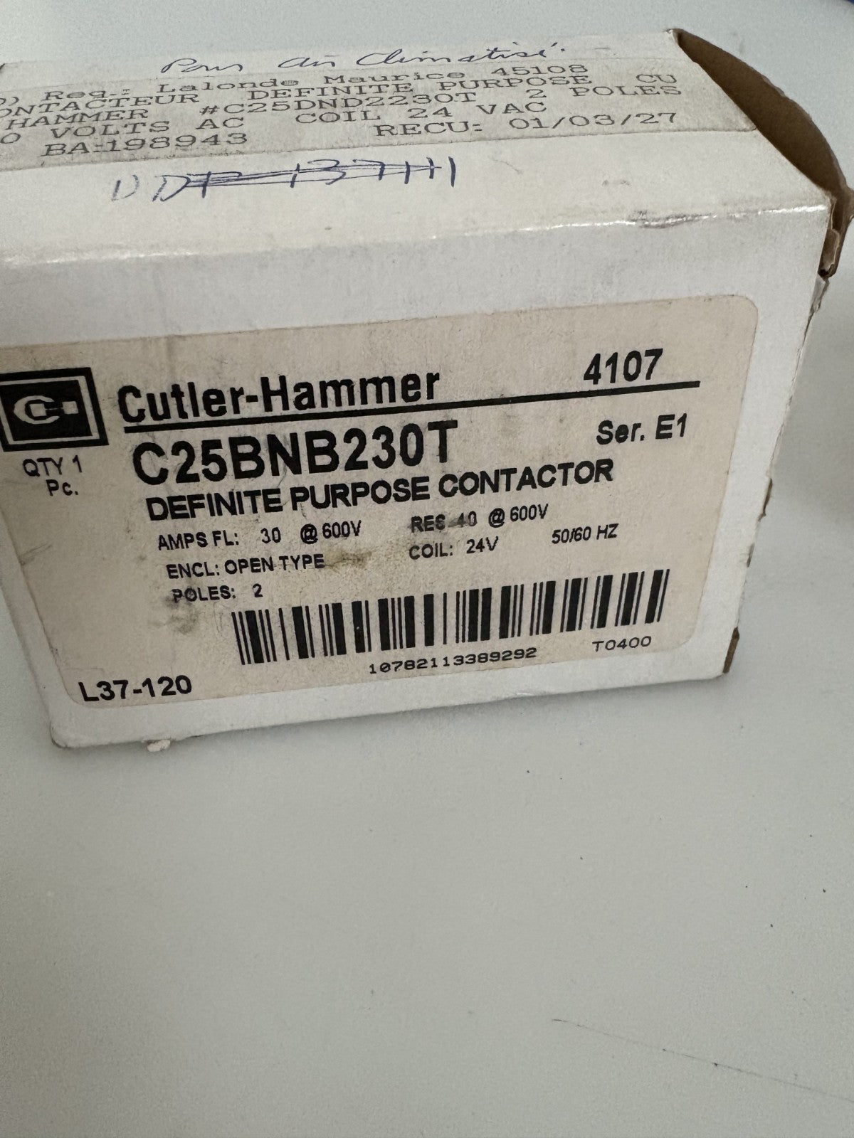 CUTLER - HAMMER DEFINITE PURPOSE CONTACTOR C25BNB230T3
