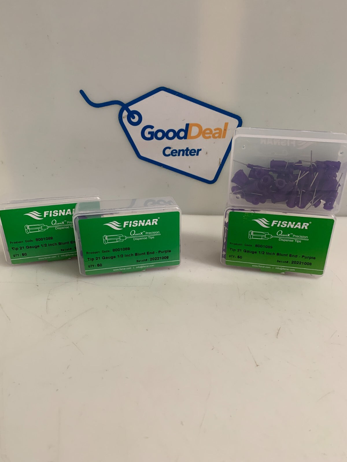 LOT OF 4 BOX FISNAR QUANT X DISPENSE TIP PURPLE 21 GA. XO.5 IN