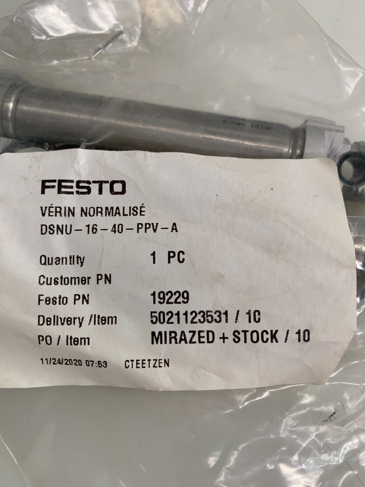 FESTO DSNU-16-40-PPV-A  Pneumatic Cylinder  19229  (Lot of 2)2