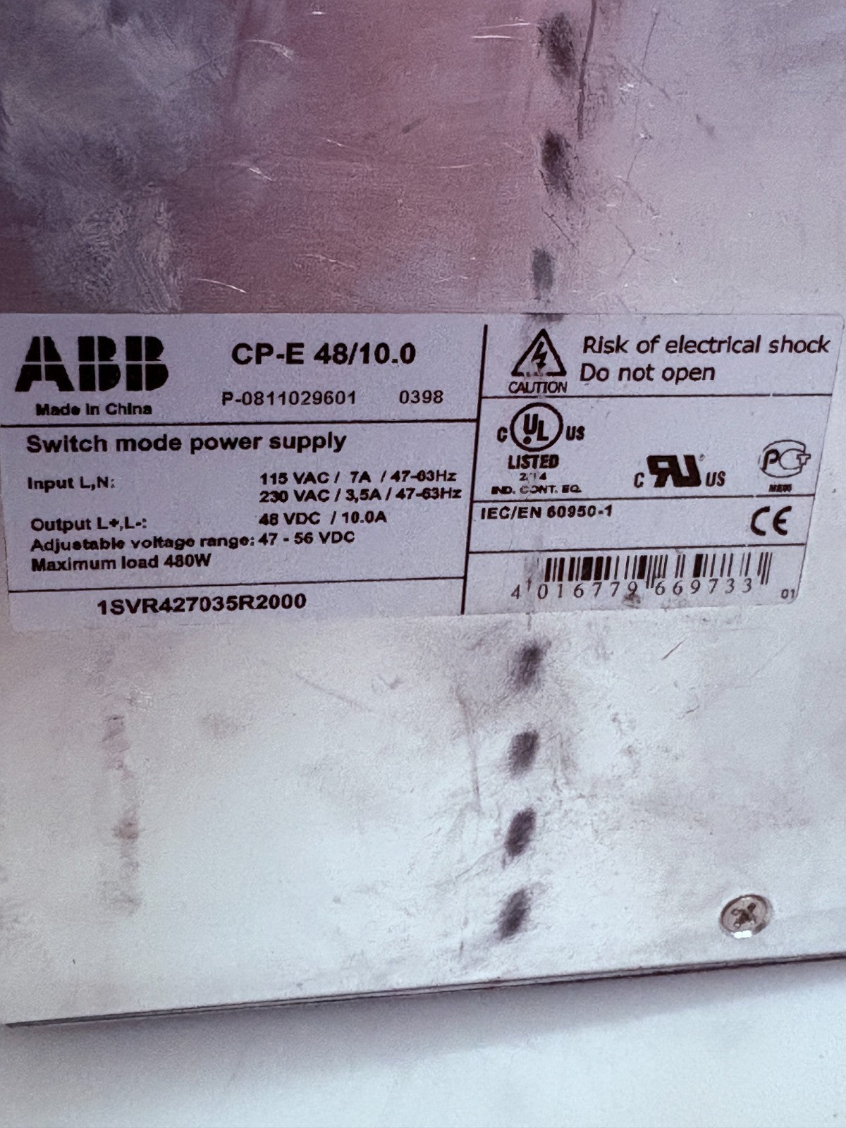 ABB SWITCH MODE POWER SUPPLY CP-E 48/10.0