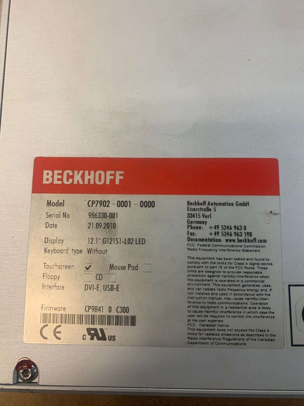 Beckhoff Touch Panel CP7902-0001-0000 Operator Panel 15"2