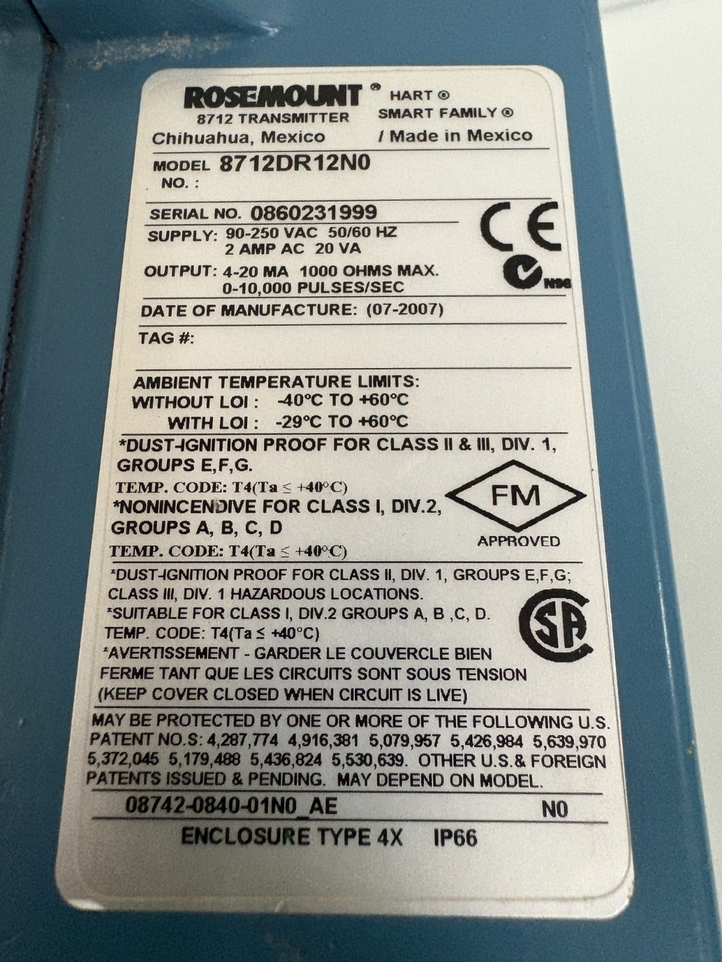ROSEMOUNT SMART FAMILY TRANSMITTER 8712DR12N0