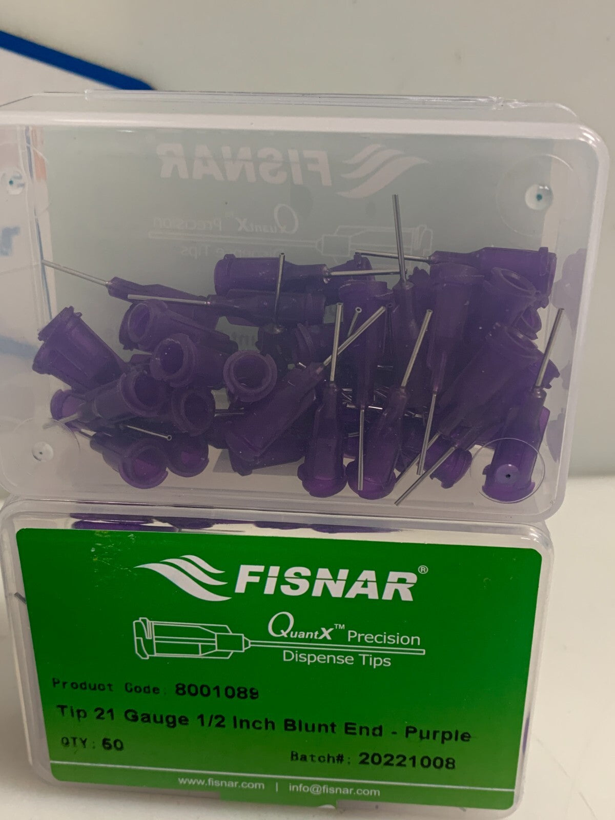 LOT OF 4 BOX FISNAR QUANT X DISPENSE TIP PURPLE 21 GA. XO.5 IN