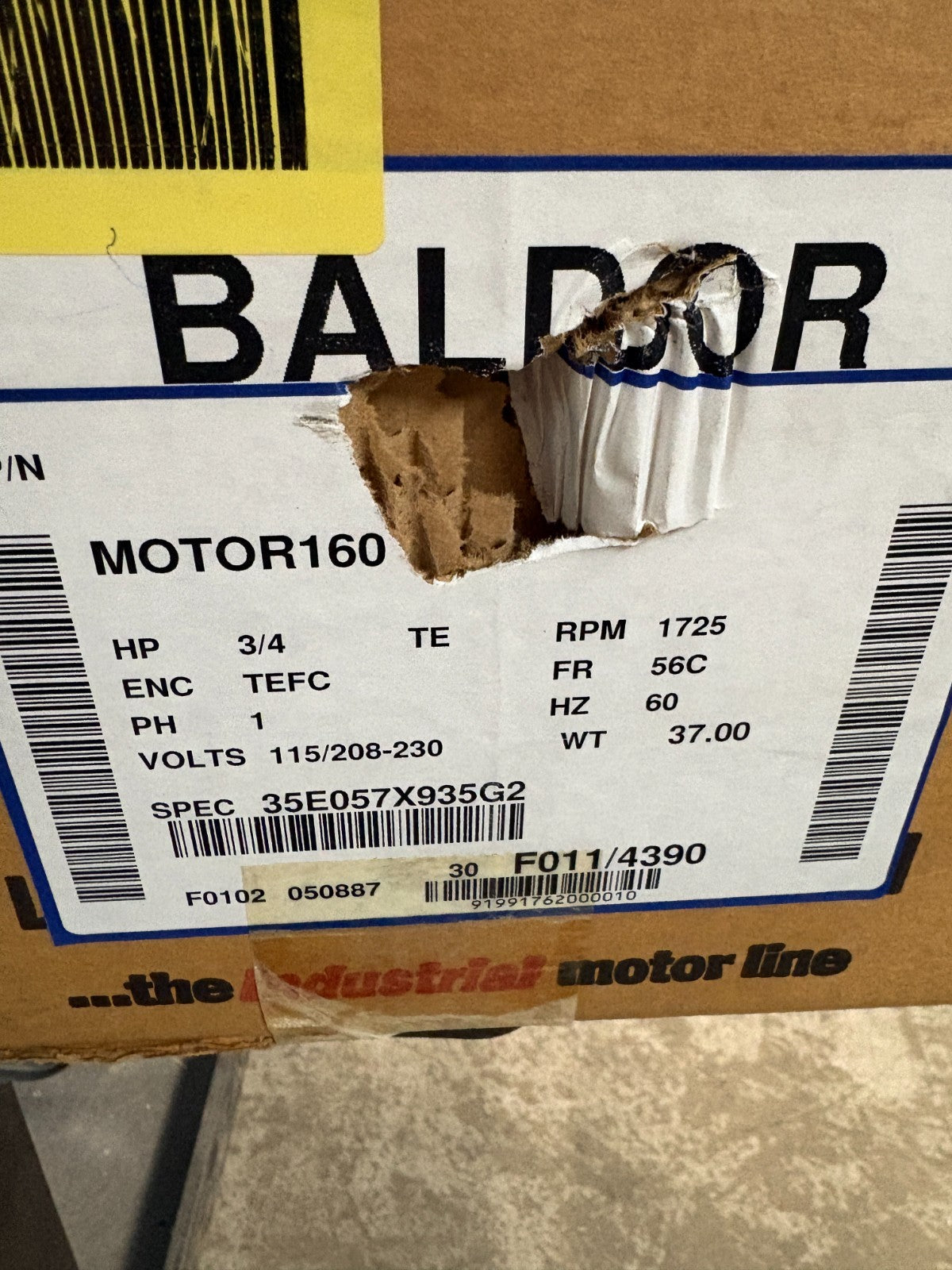 BALDOR 3/4 HP BRAKE MOTOR MODEL N/A SPEC 35E057X935G25