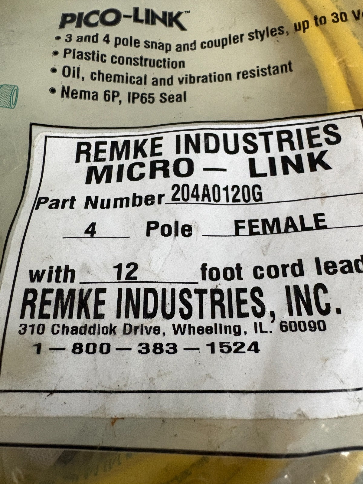 LOT OF 2 REMKE MICRO LINK 4 POLE FEMALE 12' CORD LEAD 204A0120G