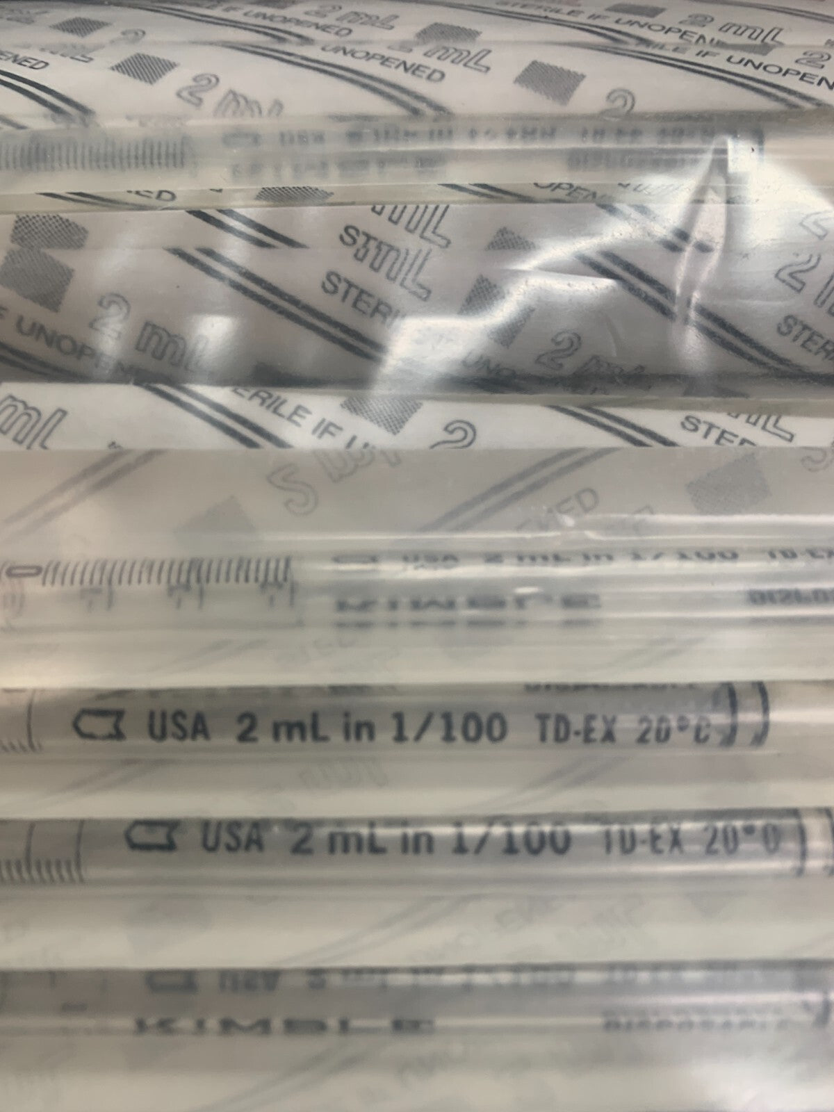 LOT OF 3 KIMBLE SEROLOGICAL PIPETS 2ML  125 PER BAG 56900-21100