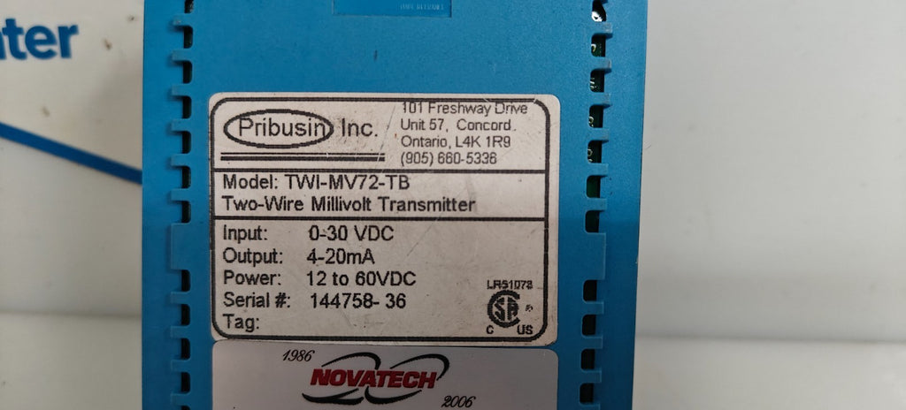 PRIBUSIN TWO WIRE MILLIVOLT TRANSMITTER TWI-MV72-TB1